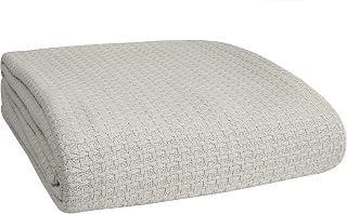 BELIZZI HOME 100% Cotton Bed Blanket, Breathable Bed Blanket Full Queen Size, Cotton Thermal Blankets Full Queen, Perfect for Layering Any Bed for All Season, Light Grey