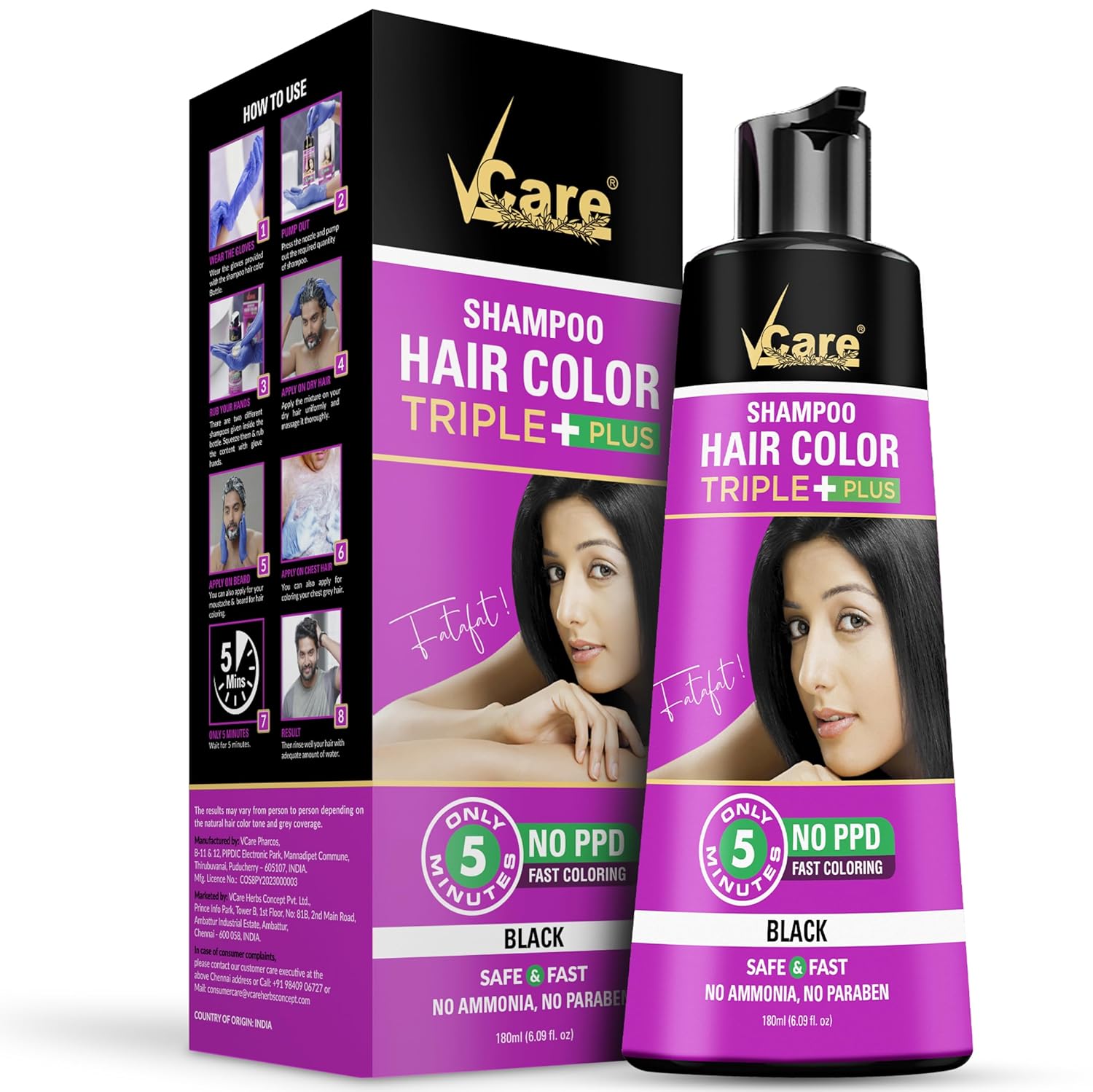Shampoo Hair Colour Shampoo For Unisex, 180ml (Black)