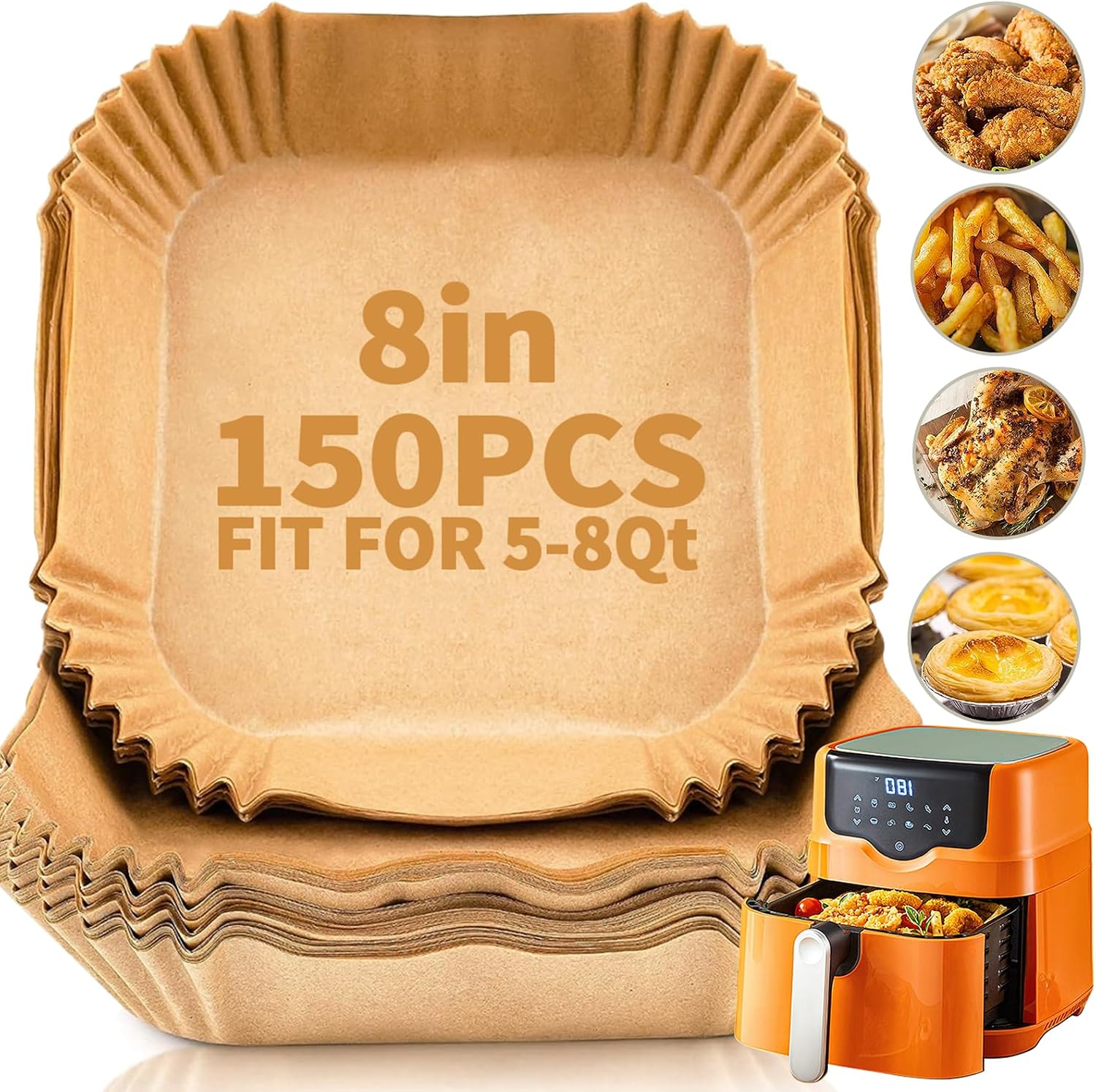 150pcs Air Fryer Liners, 8.7" Square Parchment Disposable Paper Liner for Air Fryer, Baking, Roasting and Microwave, Non-Stick liner Accessories