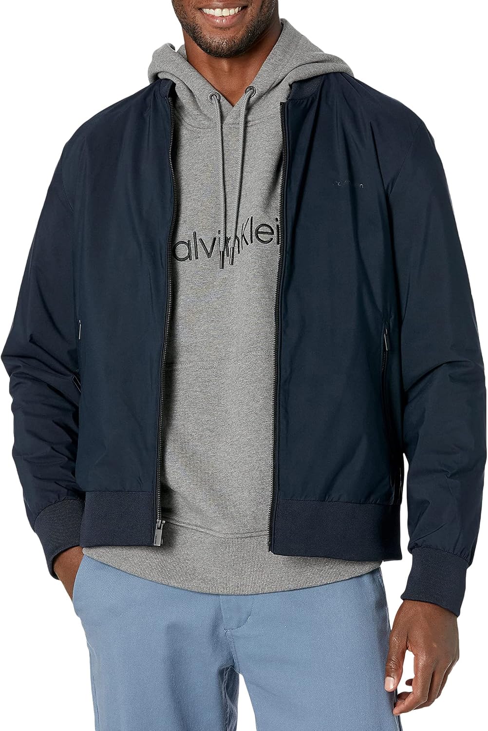 Calvin Klein Men's Matte Logo Zip Bomber Jacket