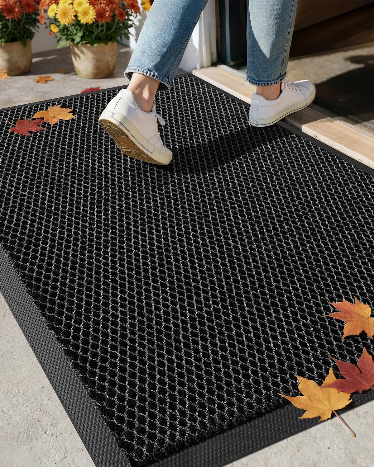 COLOR&GEOMETRY Outside Welcome Front Door Mat, 43x76cm Black Grey