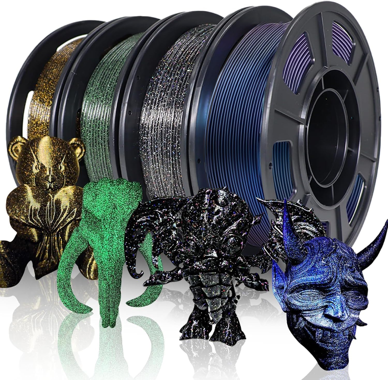 YOUSU 3D Printer Filament Galaxy PLA Filament 1.75mm, 3D Printing Filament Bundle, Multi Color Filament Glitter 250g X 4 Color Pack
