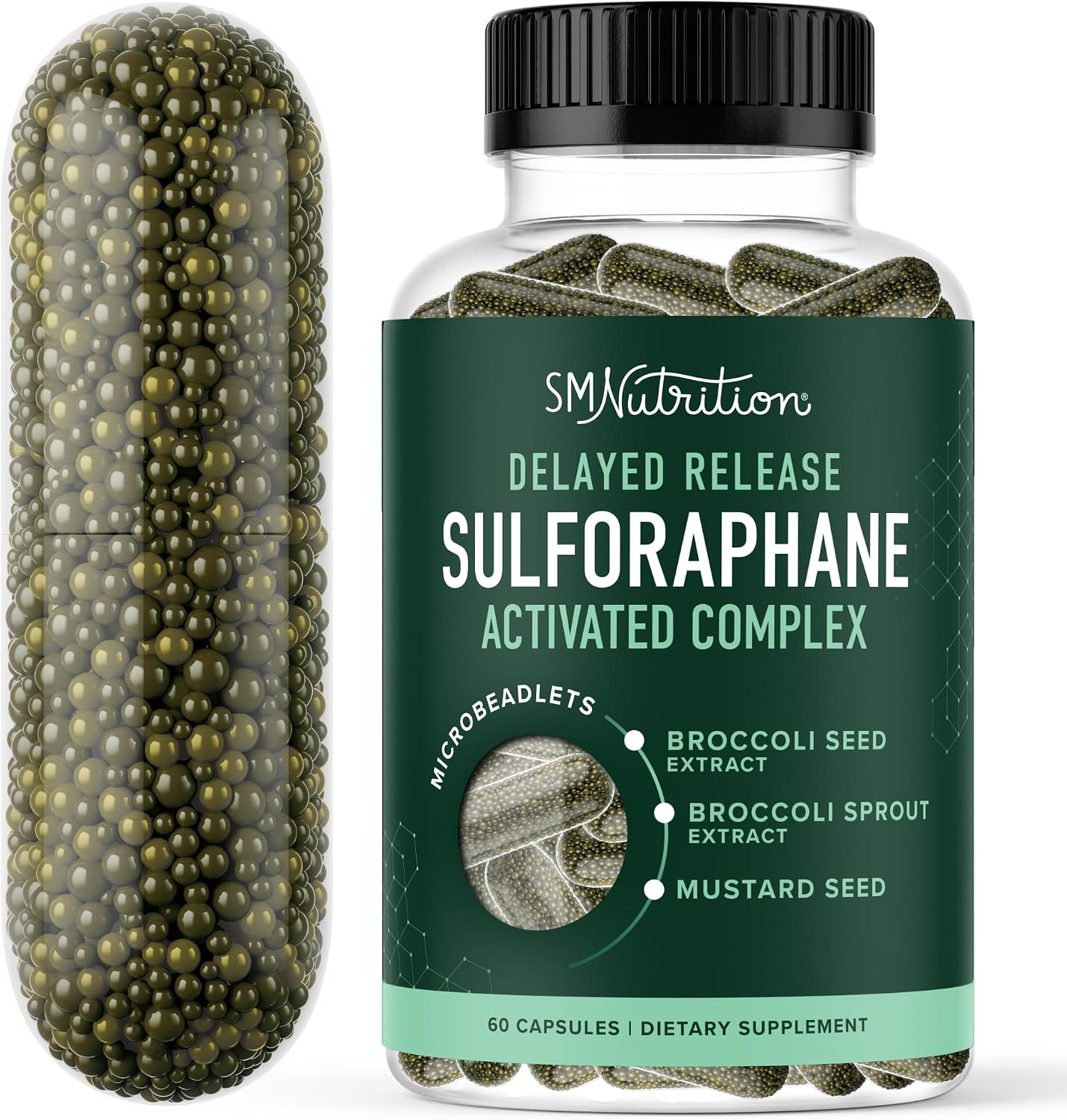 50MG Sulforaphane Supplement from Broccoli Sprouts, Doctor-Formulated | NRF2 Activation, Cellular Health & Immune Support, Glucoraphanin & Myrosinase, Third-Party Tested, 60 Broccoli Seed Beadlets