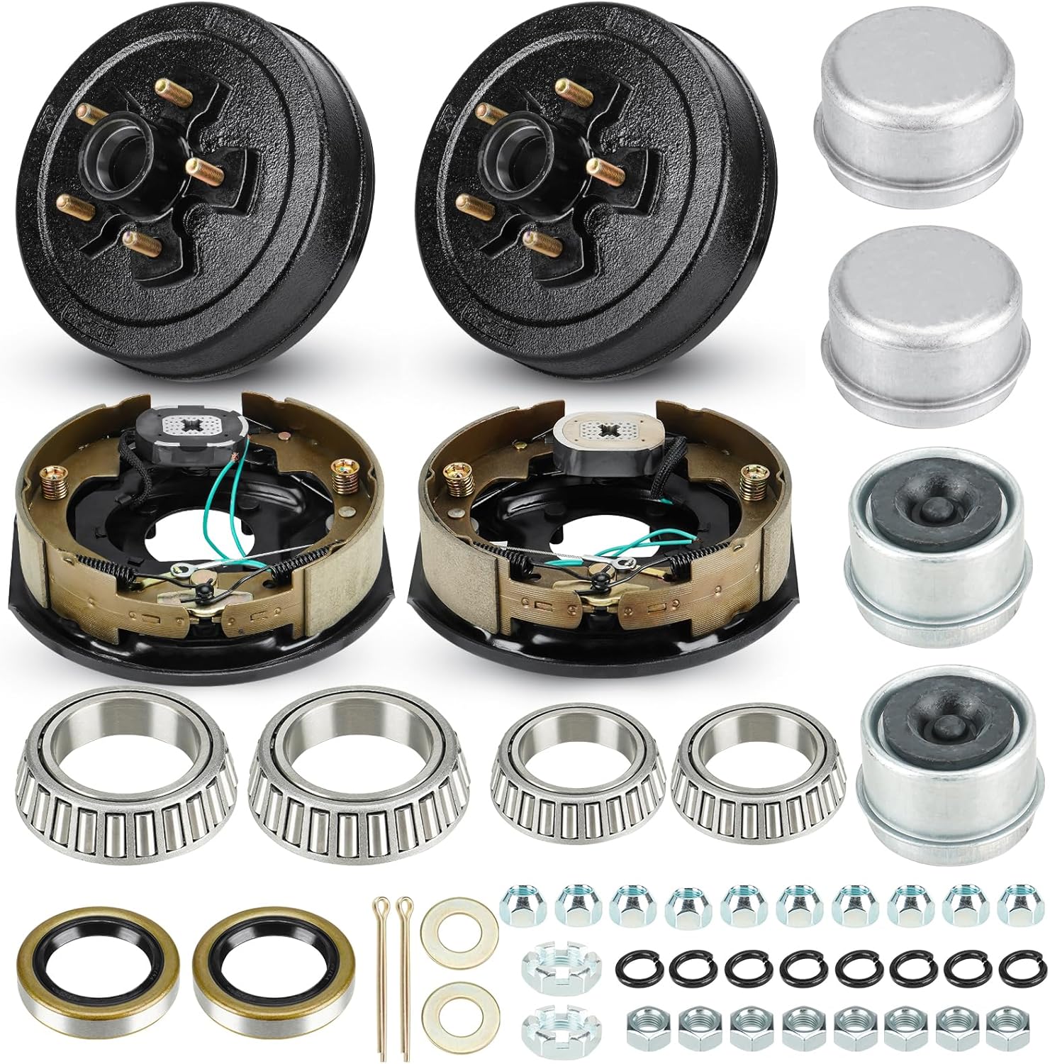 Trailer Axle Electric Brake Kit, Pair of 5-Hole, 4.5" Bolt Circle Brake Drum with 10" x 2 1/4" Self-Adjusting Electric Brakes for 3500 lb Axles, Replacement 10”(not for 4400lb) Brake Hub Drum Assembly