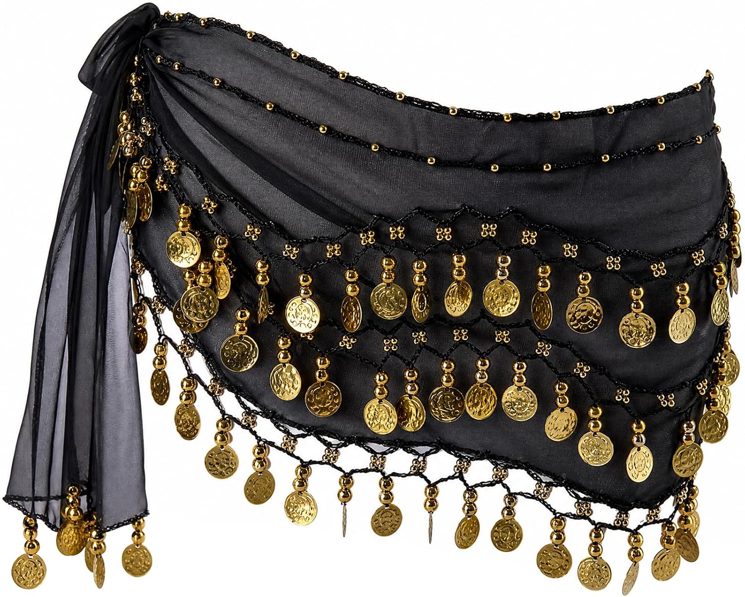 MOLFUJ Belly Dance Hip Scarf with 128 Gold Coins, Belly Dancer Belt Scarf Skirt for Women