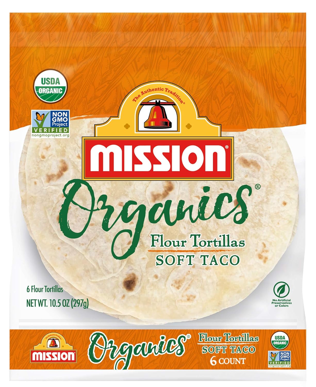 Mission Organics Flour Tortillas, Non GMO, Trans Fat Free, Medium Soft Taco Size, 6 Count