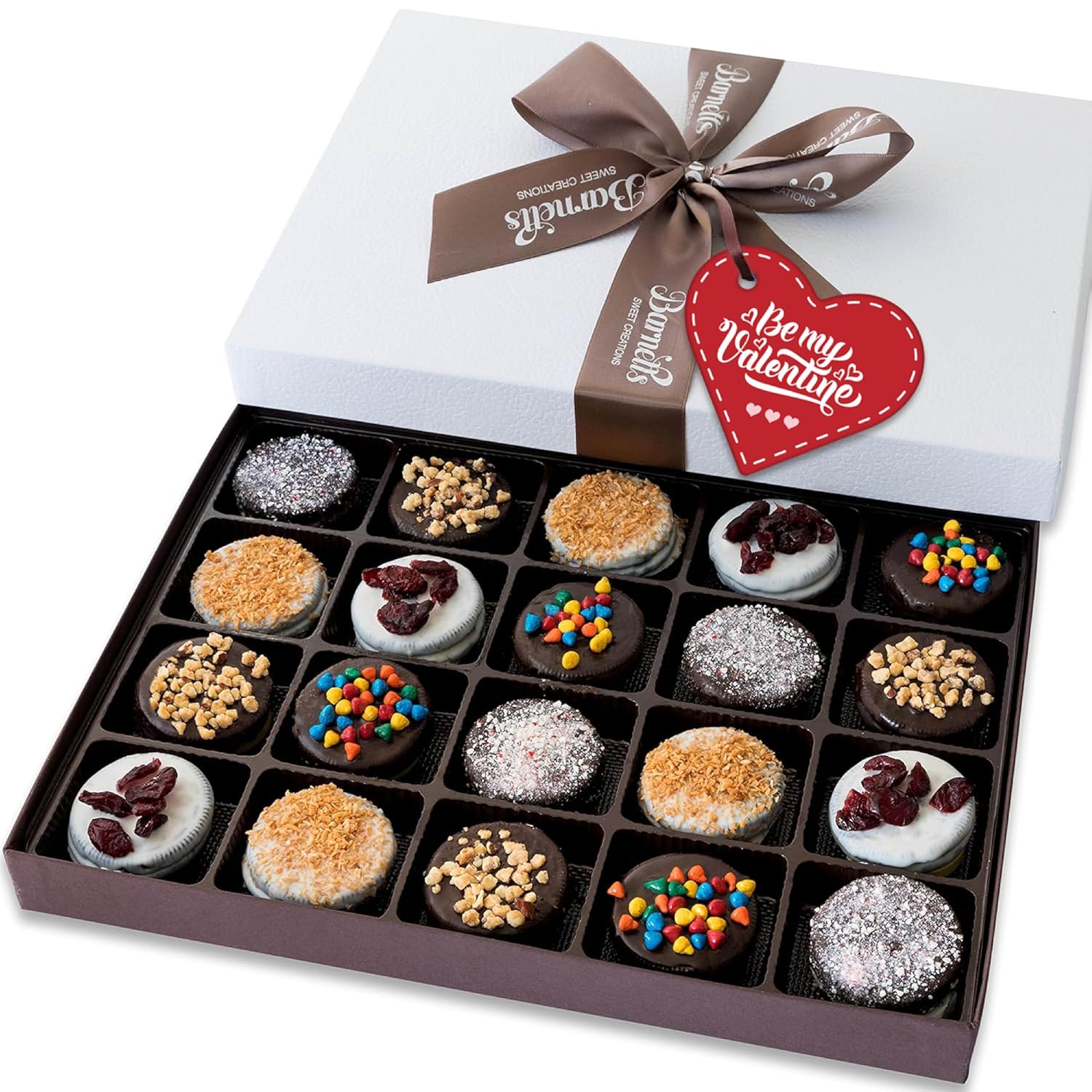20 Chocolate Valentines Cookies Gift Basket, Gourmet Covered Candy Gift Box for Food Delivery, Cookie Gift Ideas for Galentines Friends Co-workers