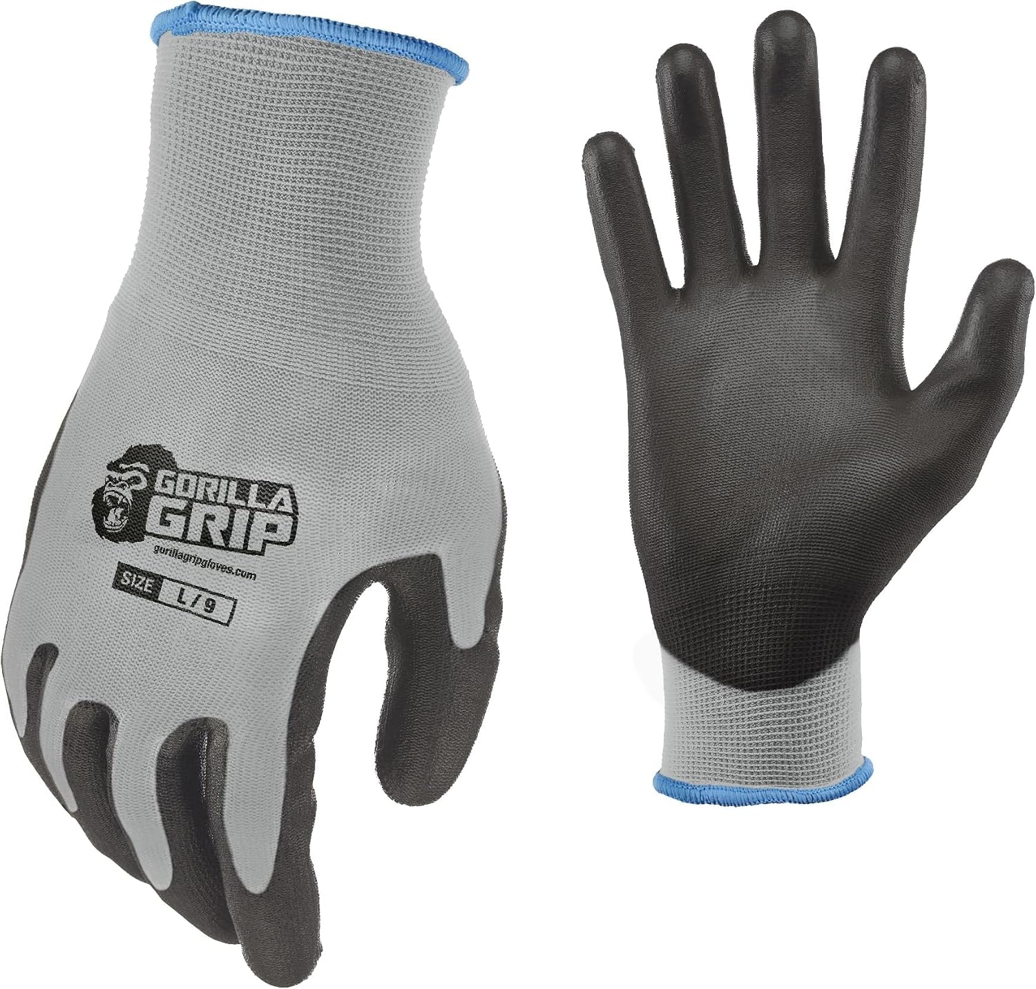 Gorilla Grip Work Gloves, Never Slip Maximum Grip All-Purpose, Gloves for Men, Superior in Wet, Dry, Oily Conditions, Polymer Palm, Large Size, 5 Pairs, Grey| 25942-25