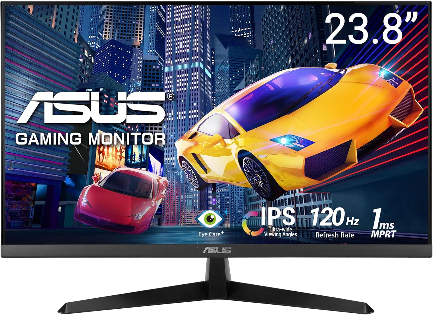 ASUS VY249HGR Eye Care Gaming Monitor – 23.8 inch FHD (1920x1080), IPS, 120Hz OC, SmoothMotion, 1ms MPRT, Adaptive Sync, Eye Care Plus, Blue Light Filter, Flicker Free, antibacterial treatment
