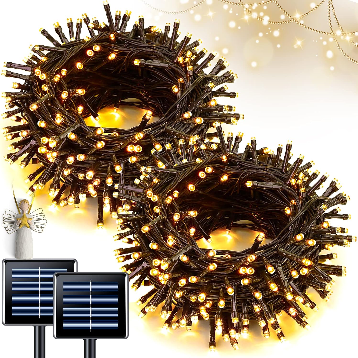 JMEXSUSS Solar String Lights Outdoor Waterproof, Total 66 FT 200 LED Solar Twinkle Lights Outdoor, Solar Christmas Light for Outside Tree Garden Yard Decor(Warm White)
