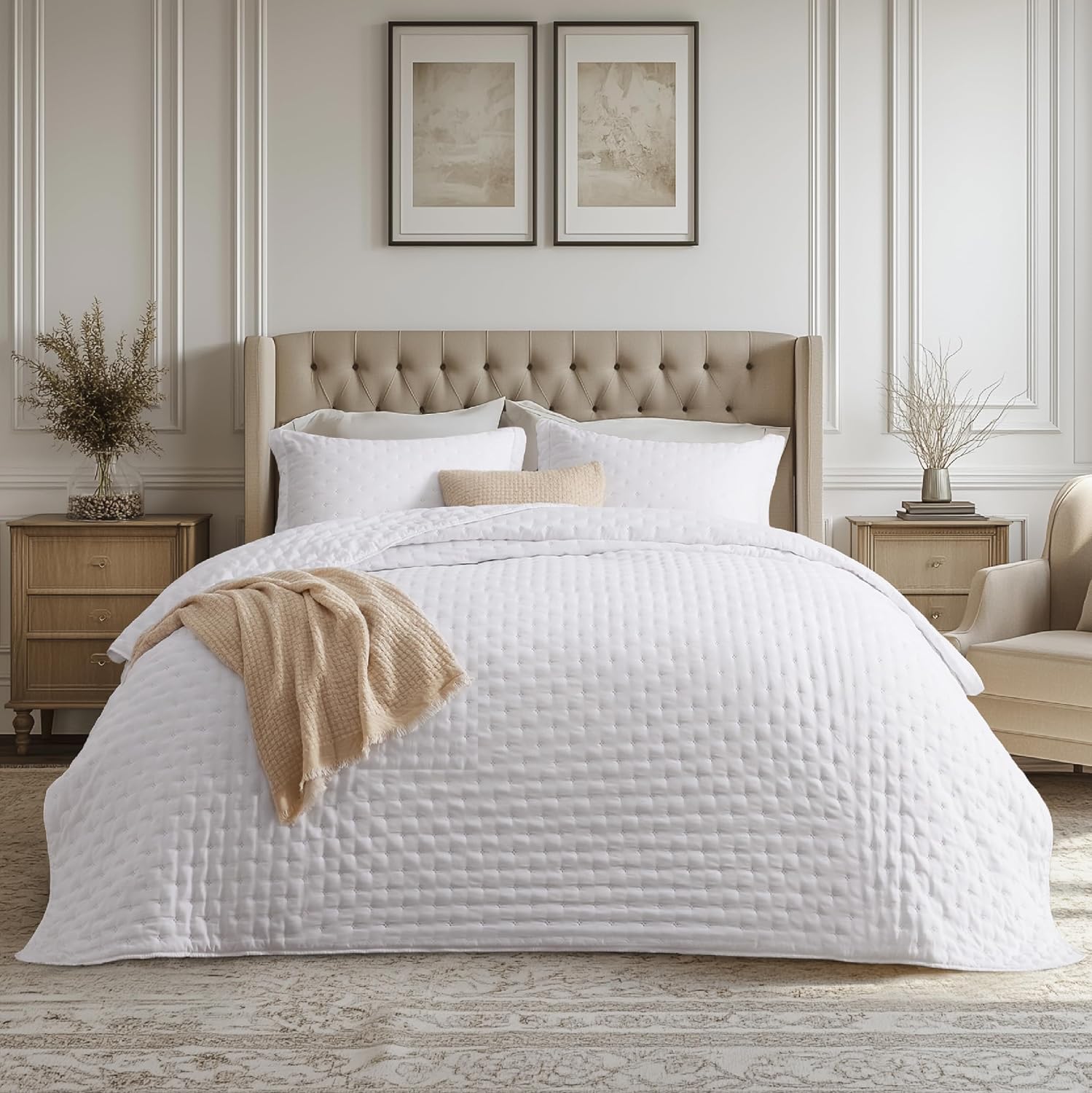 Bedsure King Quilt Set - Ultra Soft Quilt Bedding Set, Lightweight King Size Comforter with 2 Pillow Shams, White Summer Bedspread Coverlet for Modern Bedroom Decor, 106x96 Inch