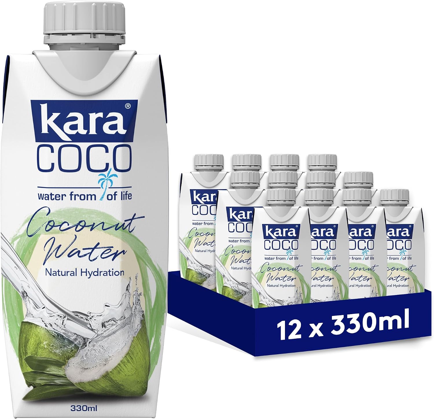 Kara Pure Coconut Water 12 x 330ml - Replenishing Refreshment for Natural Hydration, Coconut Taste, Packed With Electrolytes, Gluten Free, Full Of Vitamin C