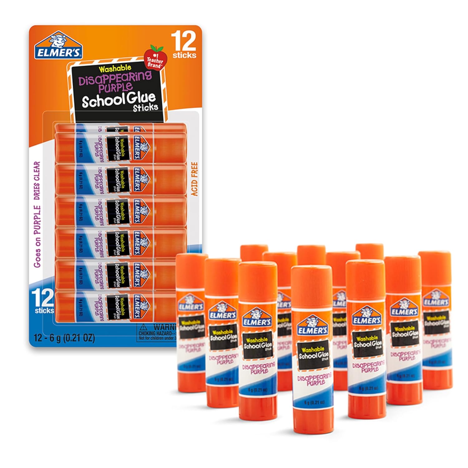 Elmer's Disappearing Purple School Glue Sticks Washable 6 Grams 12 Count