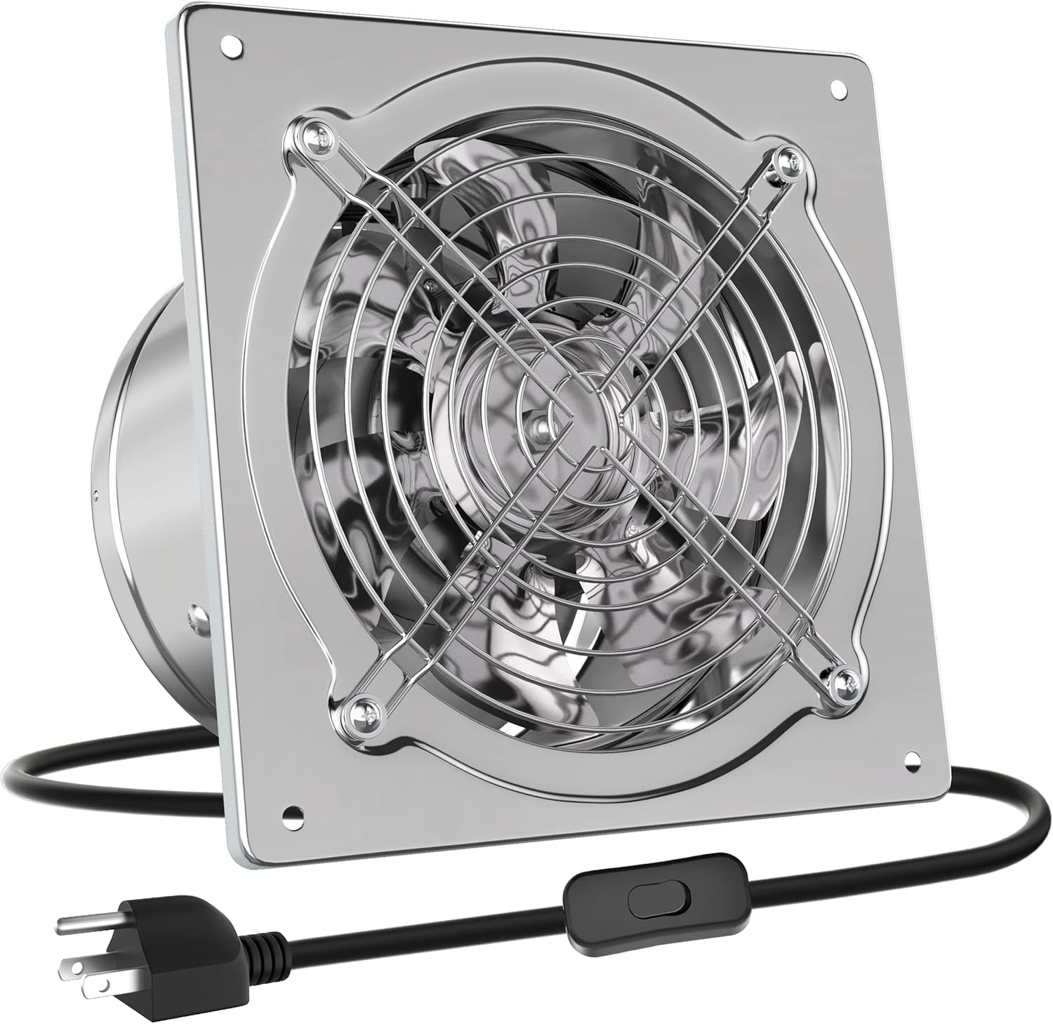 HG Power 10 Inch Metal Exhaust Fan with Switch, 988 CFM Powerful Garage Exhaust Fan with Damper, Potable Wall Mount Fan Fume Extractor Ventilation Fan for Shop, Shed, Basement, Chicken Coop, Silver