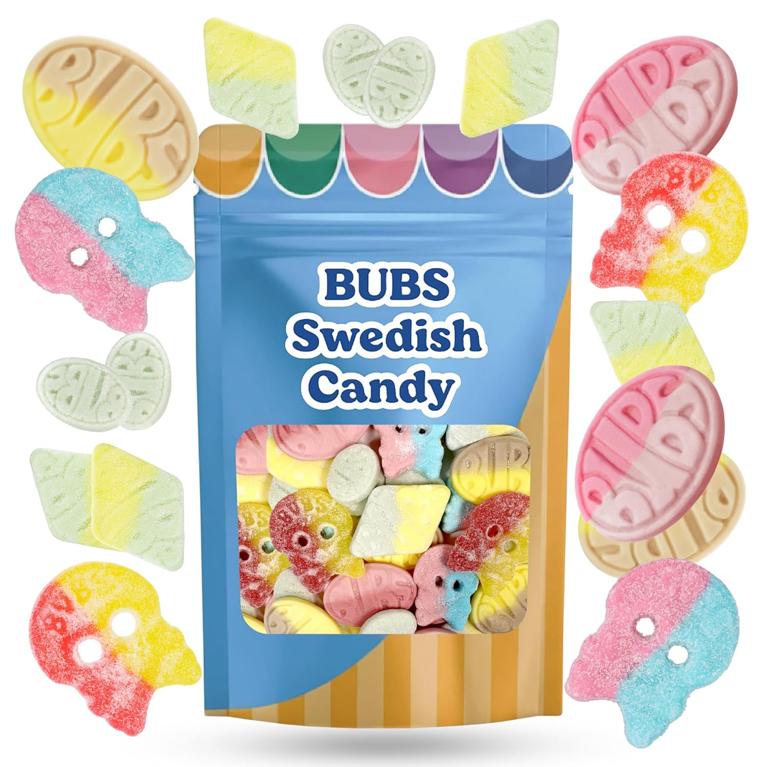 Bubs Swedish Candy Mix - Big Ovals Big Skulls Made in Sweden (0.5 LB)
