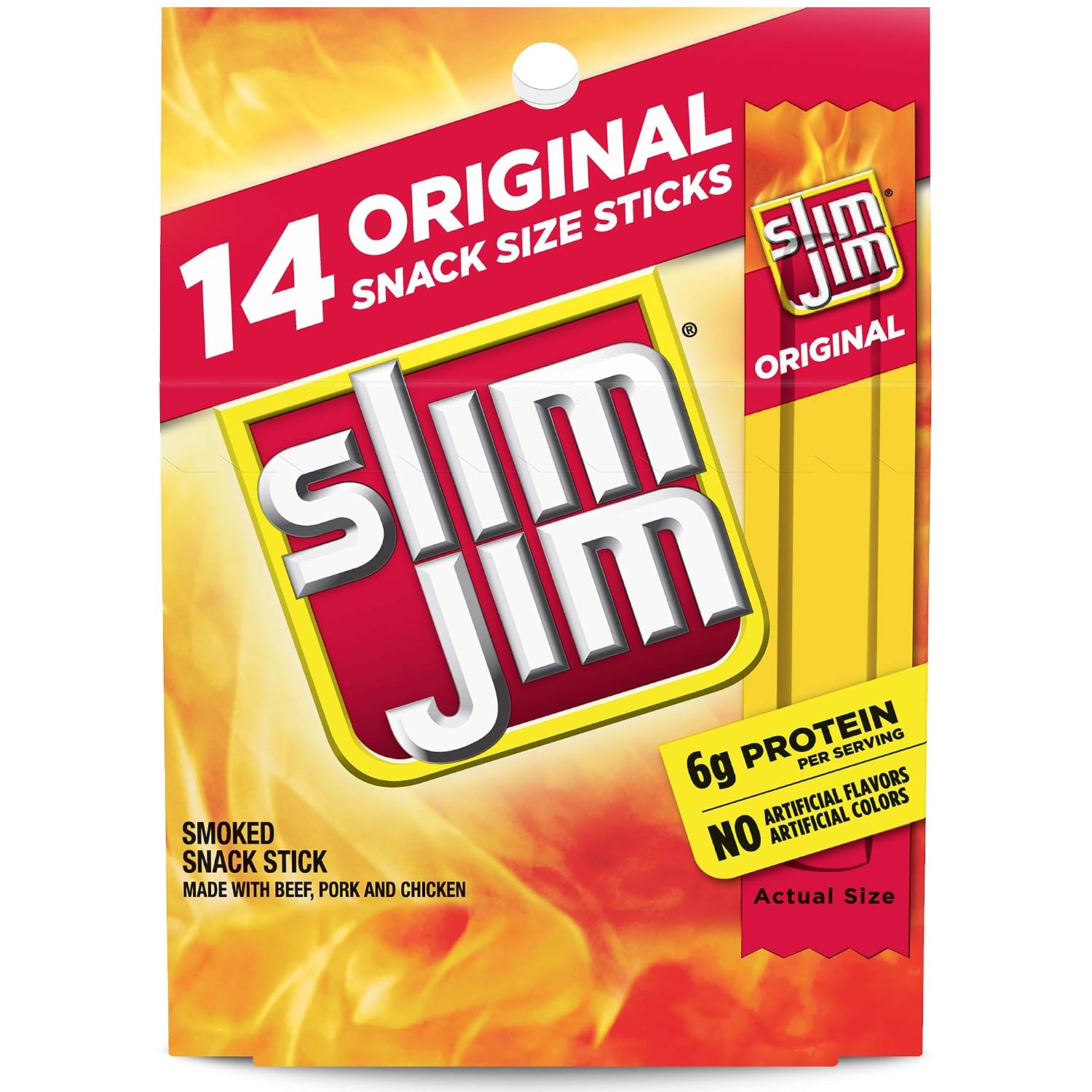 Slim Jim Snack Sized Original Smoked Snack Stick, Easy, On-the-Go School, Work and Travel Snacks, 0.28 OZ Meat Snacks, 14 Count