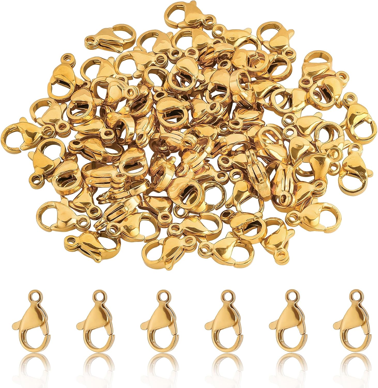 120Pcs 10mm Stainless Steel Lobster Clasps Gold Plated Jewelry Clasps
