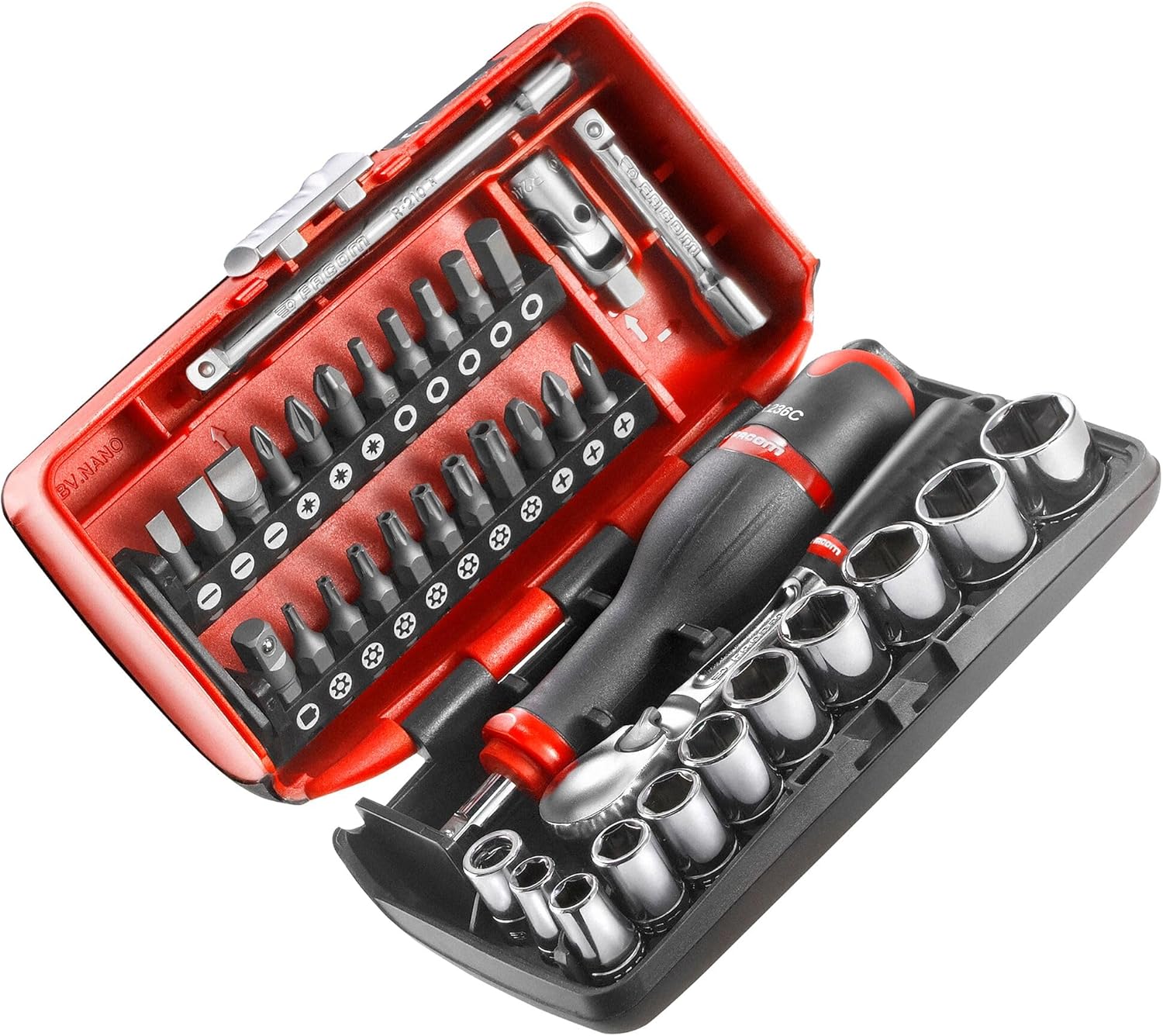 Facom 1/4 inch socket set, 6 points, 38 pieces, 1 piece, RL.Nano1
