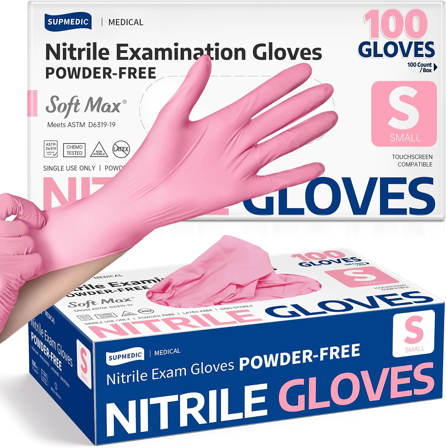 Supmedic Soft Max® Nitrile Exam Gloves, Powder-Free, Rose Quartz, 100 Count