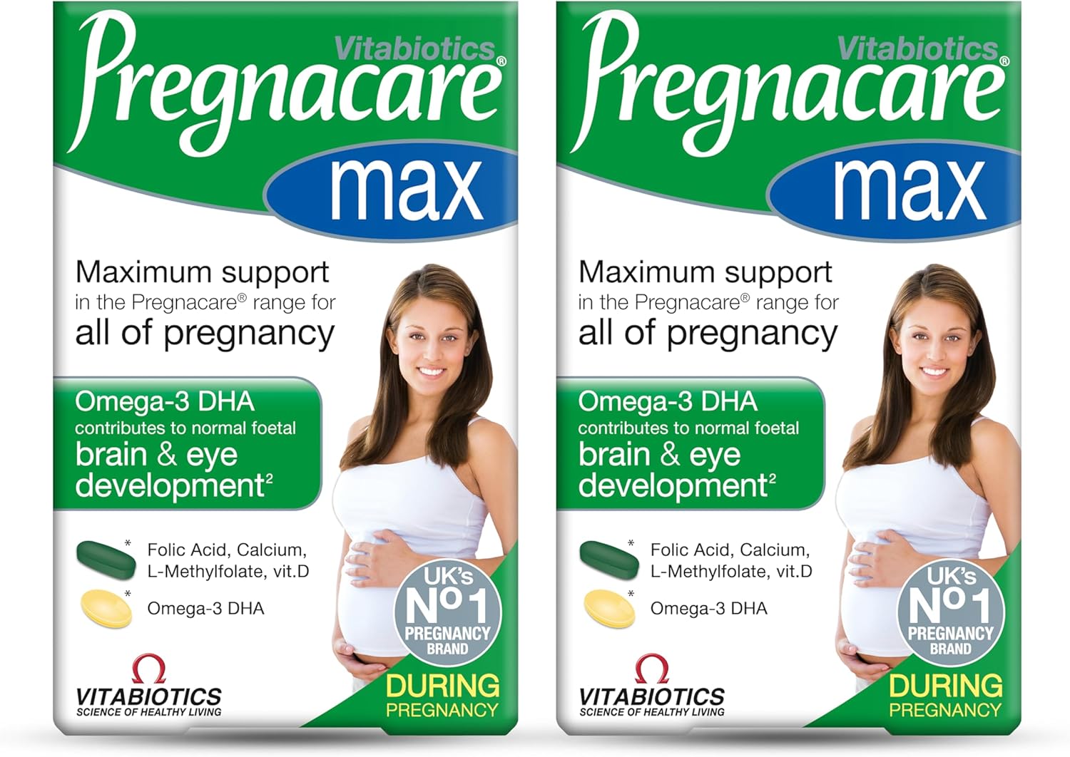 Pregnacare MAX Pregnancy Vitamins - UK's No.1 Pregnancy Brand. Greater Prenatal Care for Women, Supplement with Added Omega-3 DHA for Normal Brain and Eye Development, Vitabiotics (Pack of 2)