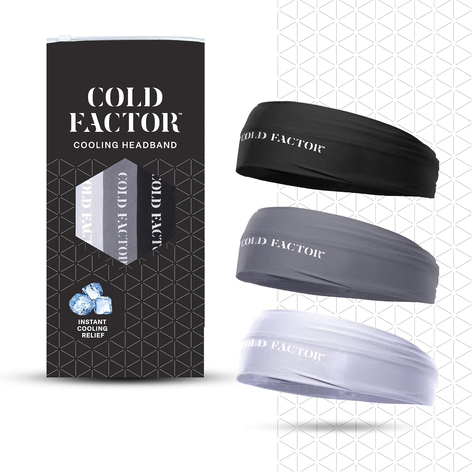 COLD FACTOR Instant Cooling Headband 3 Pack | Advanced Evaporative Comfort for Sports & Outdoor | UPF 50+ Protection | Long-Lasting Coolness | Ideal for Fitness, Hiking, Yoga, & Running