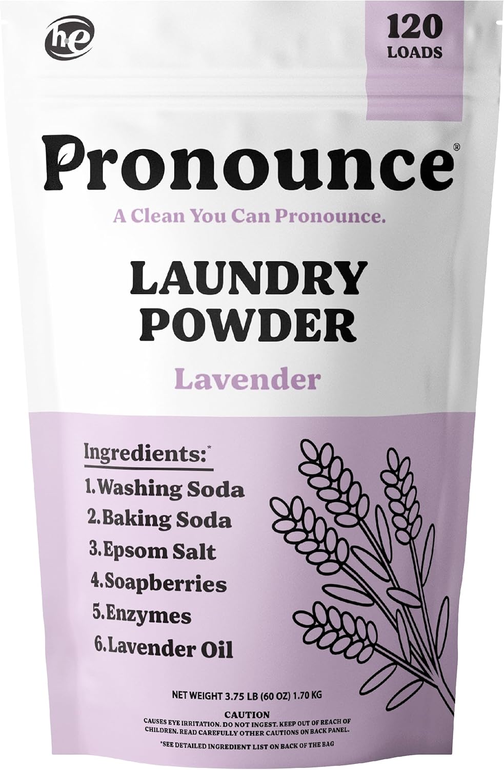 Pronounce Laundry Detergent Powder Alternative | Earth-Derived Ingredients, Eco-Friendly, Safer for Sensitive Skin, Eczema, and Babies. Stain + Smell Fighting. HE Safe (Lavender, 120 Loads).