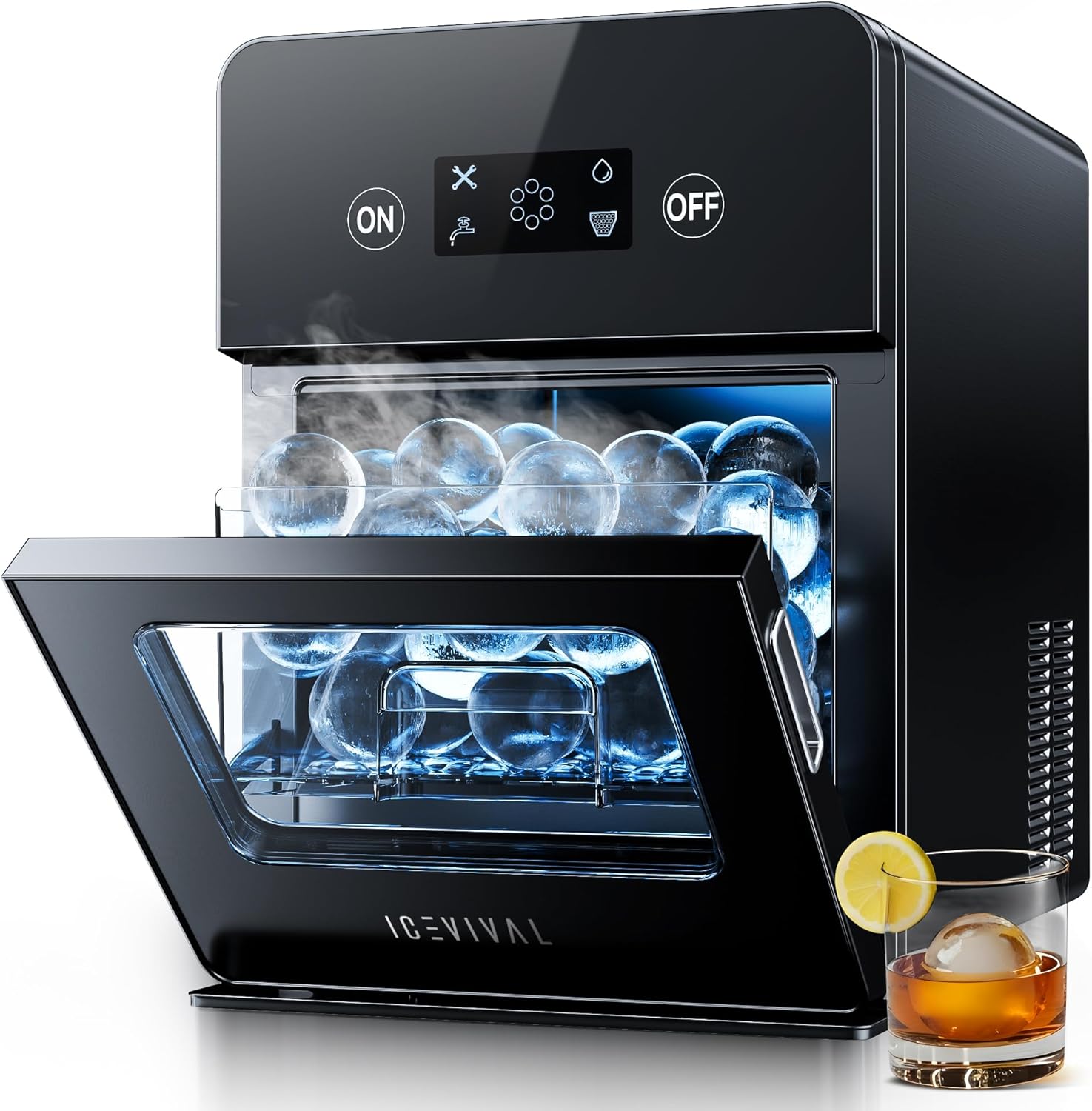 2" Clear Ice Ball Maker with ClearCore Technology, 150 pcs/Day, 4 pcs in 38 Mins, Sphere Ice Maker with Enhanced Insulation, Self-Cleaning, Automatic Water Supply for Whiskey & Bourbon