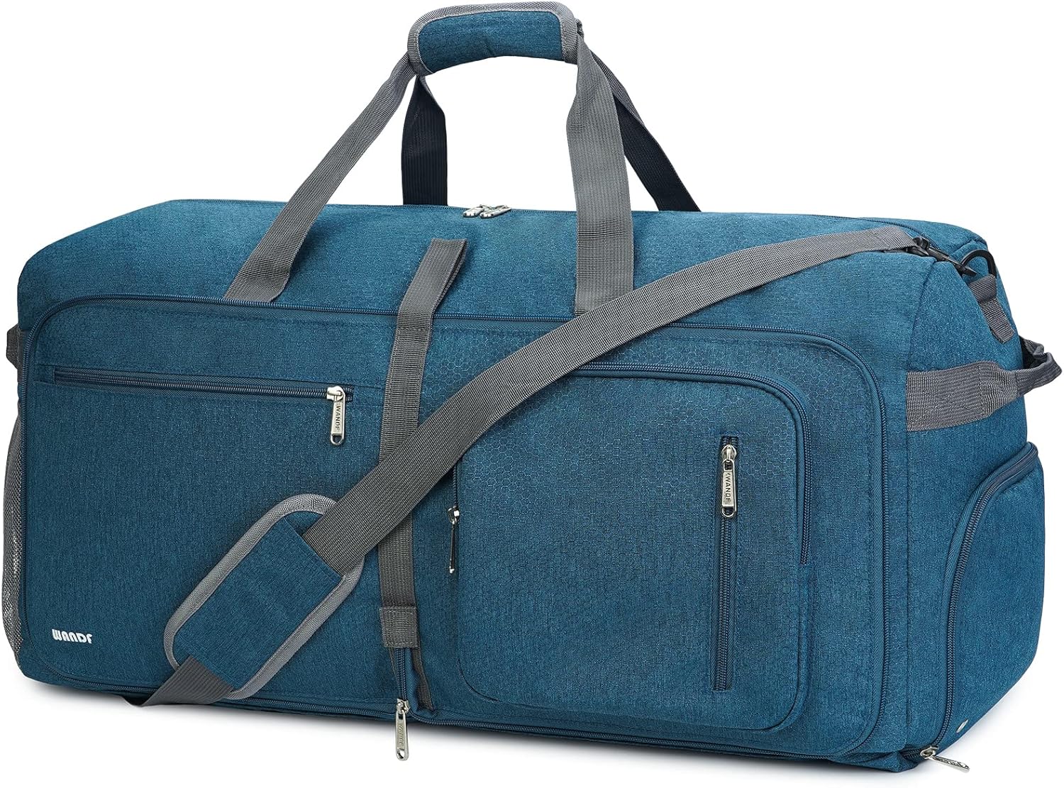 WANDF Travel Duffle Bag 65L Shoes Compartment Foldable Overnight Weekender Bag Carry On Bag for Men Women (Blue)
