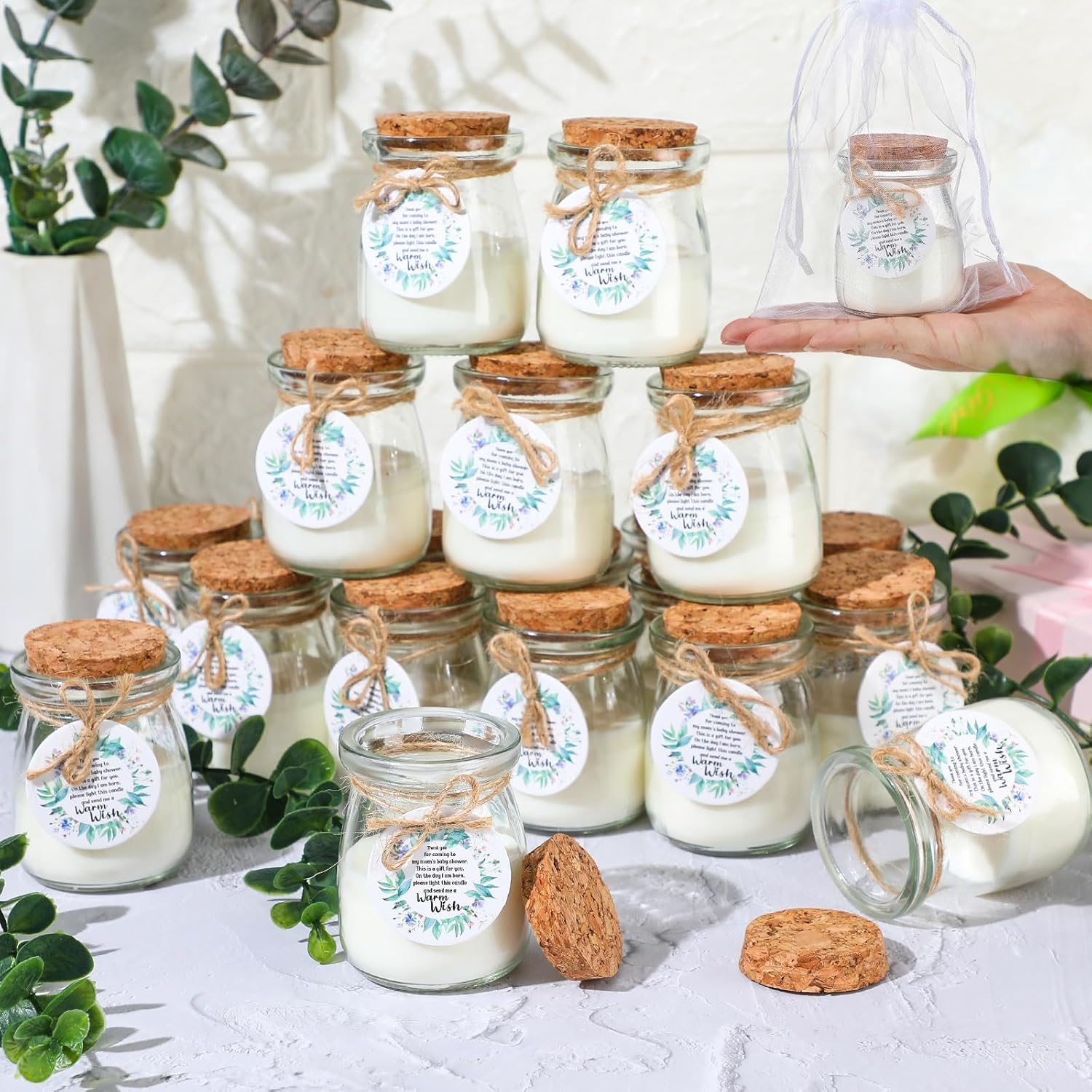 20 Pcs Leaf Baby Shower Favors Party Candle Lavender Scented Glass Mason Jar Wax Candle Bulk for Guests Girl Boy Gender Reveal Party Gifts(Green)