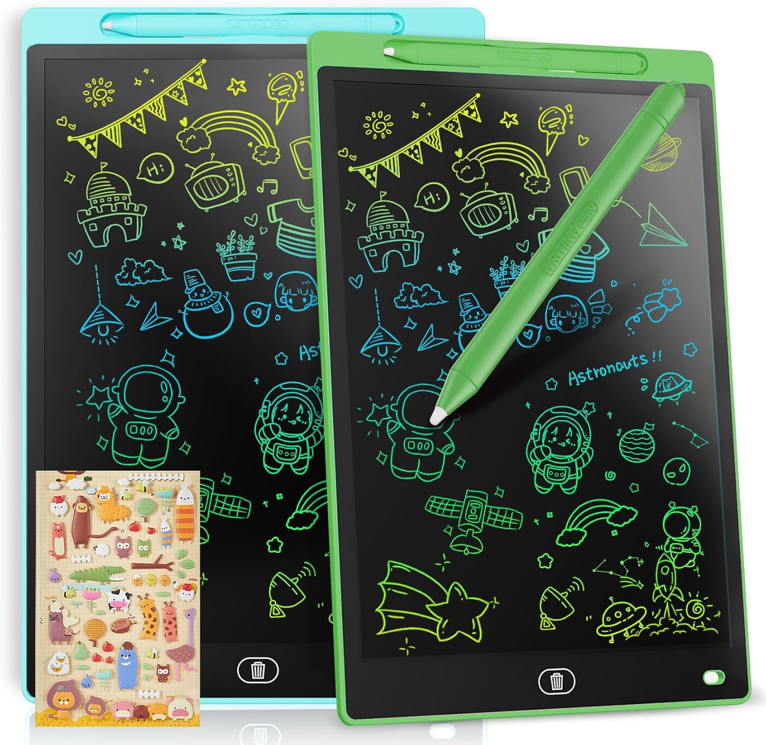 Genialba [Pack of 2] LCD Writing Board, 10 Inches, Colourful Writing Tablet, Electronic Tablet, Graphic Tablet for Children's Games 2-7 Years, Boys and Girls (Green & Blue)