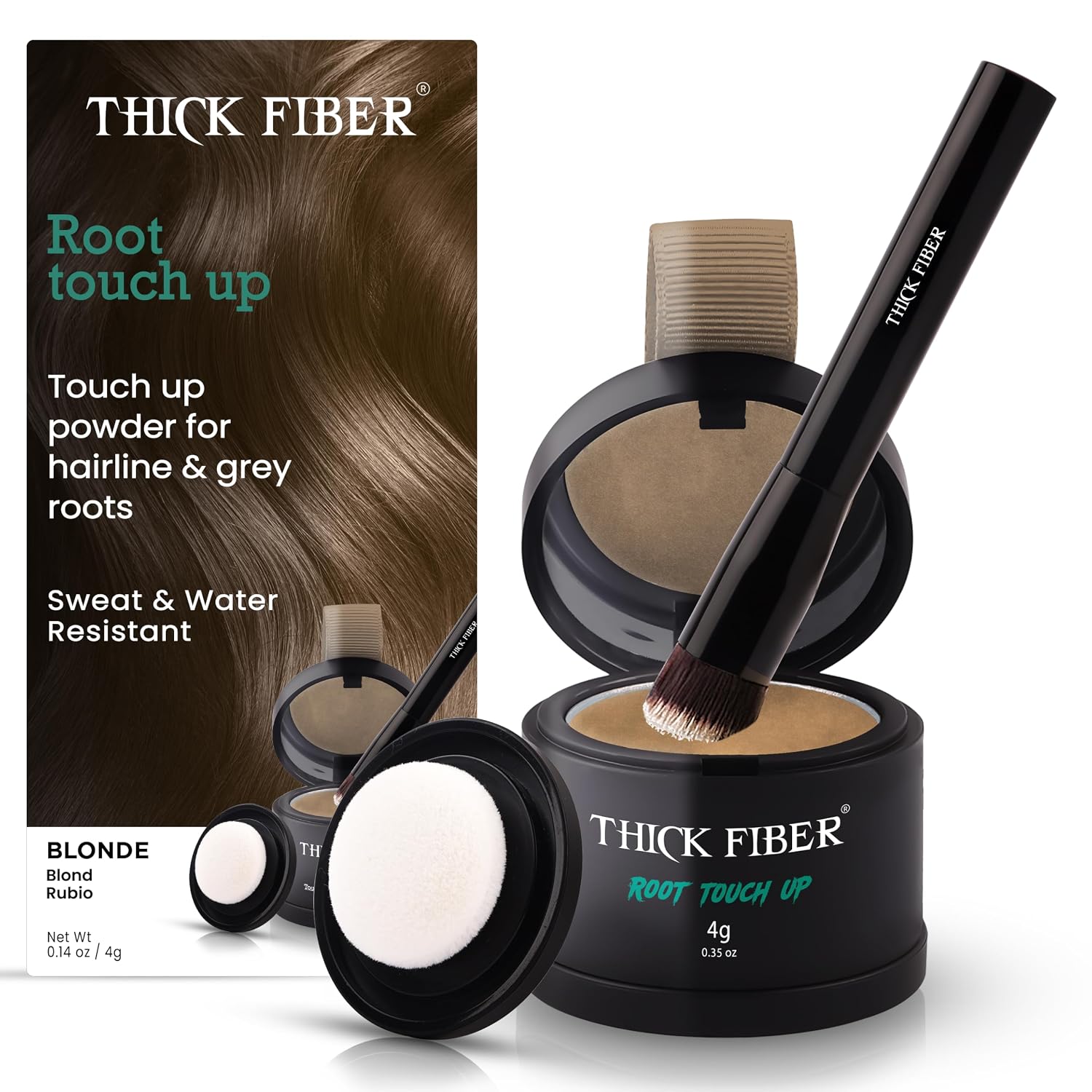 THICK FIBER Root Touch Up Powder for Thinning Hair Women - Water & Sweat Resistant Hair Loss Concealer Set with Brush (Blonde)
