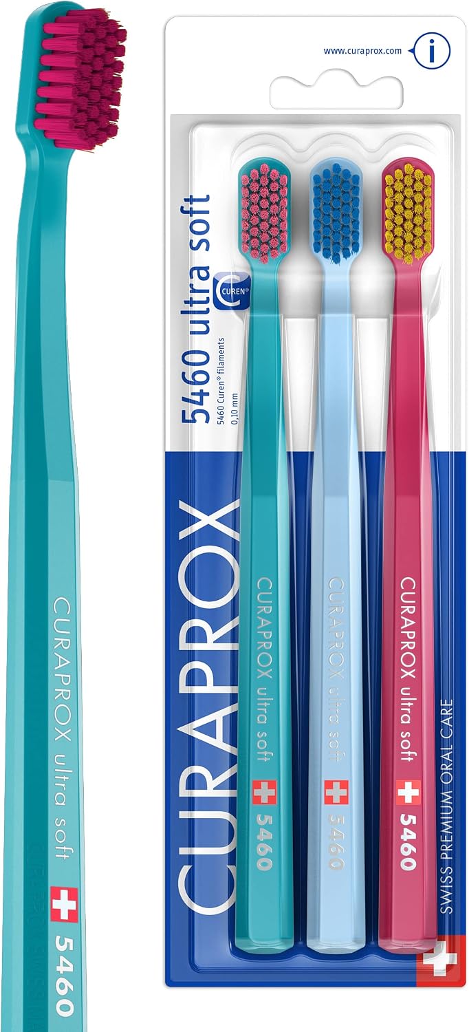 Curaprox CS 5460 Ultra-Soft Toothbrush, Turquoise/Lightblue/Magenta, 3-Pack