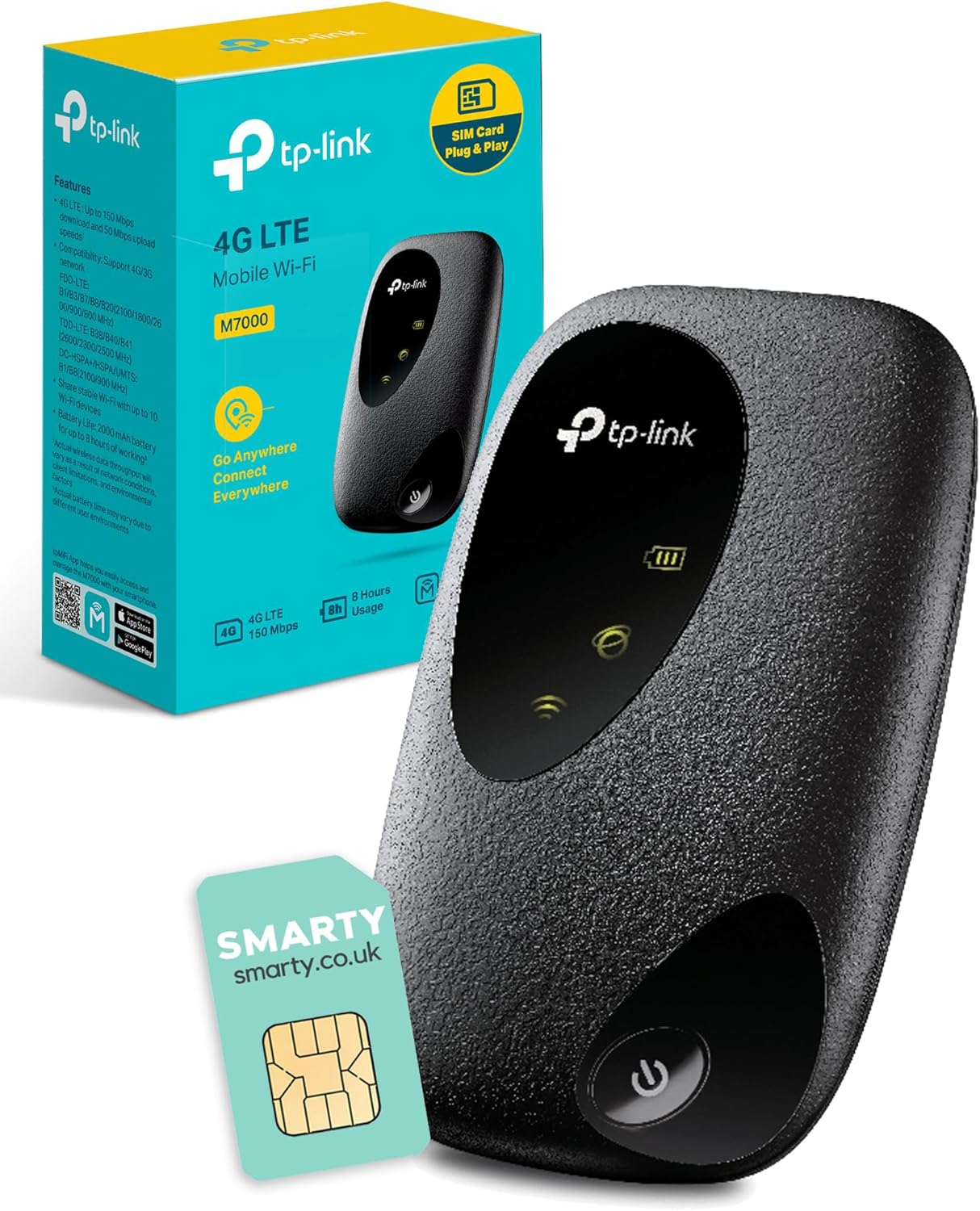 TP-Link M7000 4G MiFi Router, Portable Travel wifi Router with SIM Card Slot, Unlocked LTE-Advanced Cat4 Mobile WiFi Hotspot Dongle, 8 hours wireless connection, Caravan wi-fi, High Compatibility