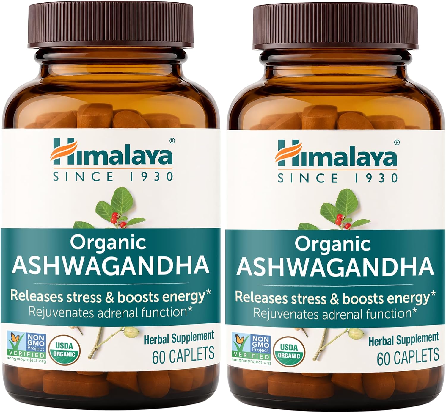 Himalaya USDA Organic Ashwagandha Root, 670 mg, 120 Day Supply, 120 Caplets