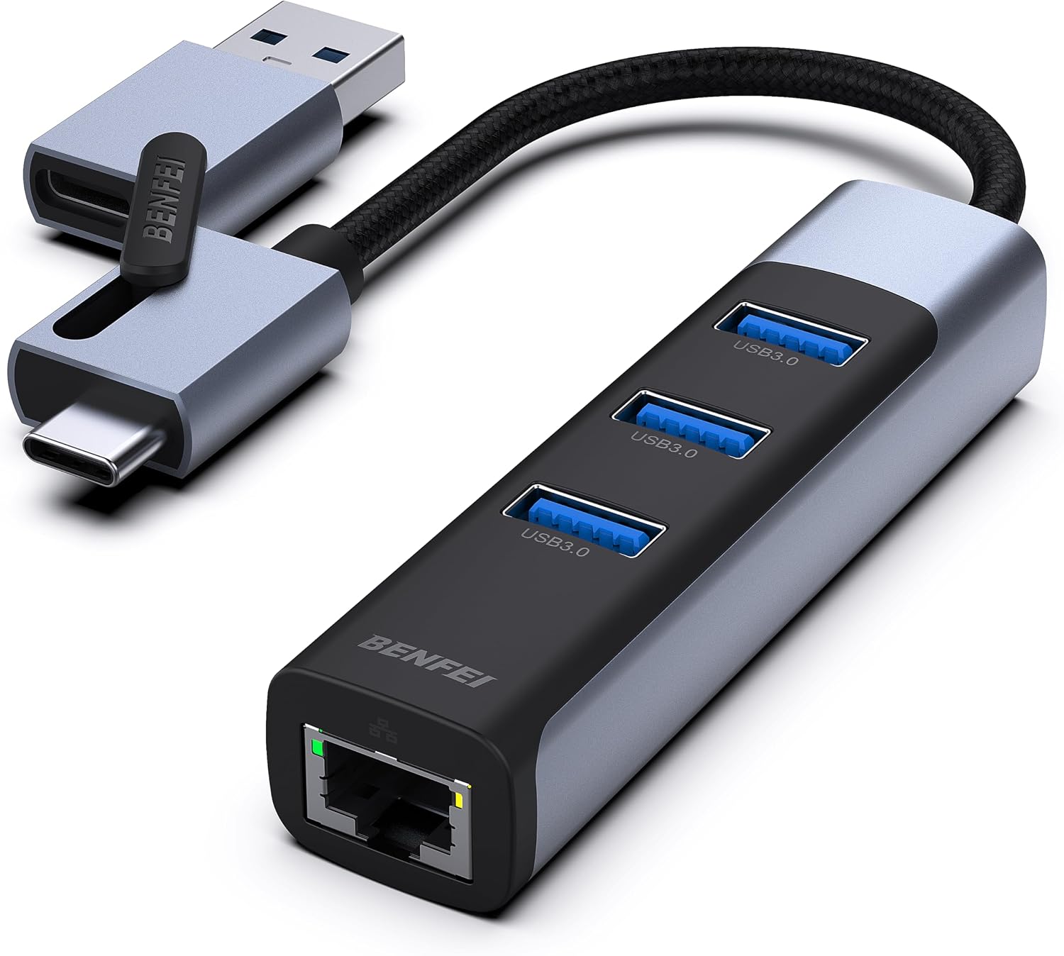 BENFEI 2in1 USB-C/USB 3.0 to Ethernet Adapter with 3*USB 3.0 Ports Compatible for iPhone 15 series, MacBook Pro/Air 2023/2022/2021/2020/2019 and More | for iPhone 15 series, MacBook Pro/Air 2023/2022/2021/2020/2019 and More