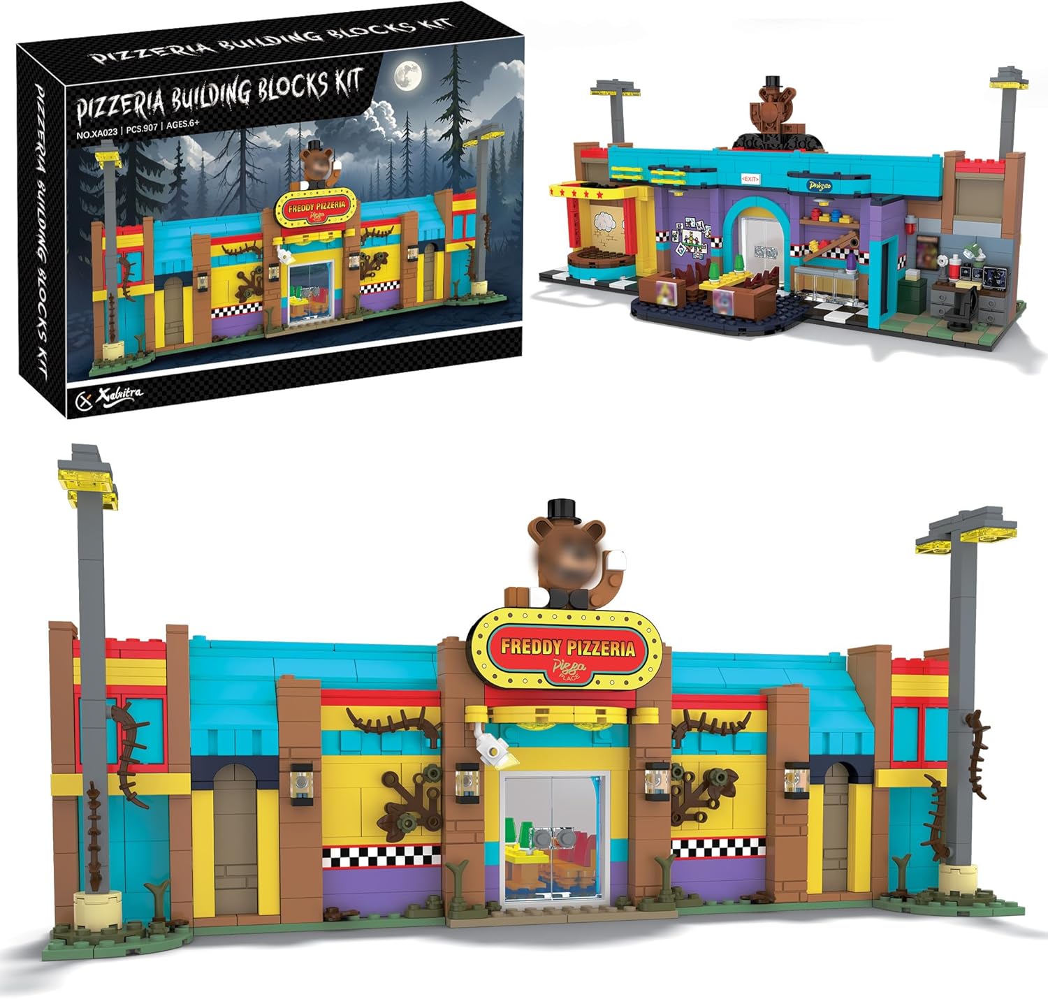 Five Nights Pizzeria Building Blocks Toys,Classic Horror Game Merch Creative Festival Halloween Bricks Kit Gifts, Collectible Present for Movie Fans Boys Girls Kids