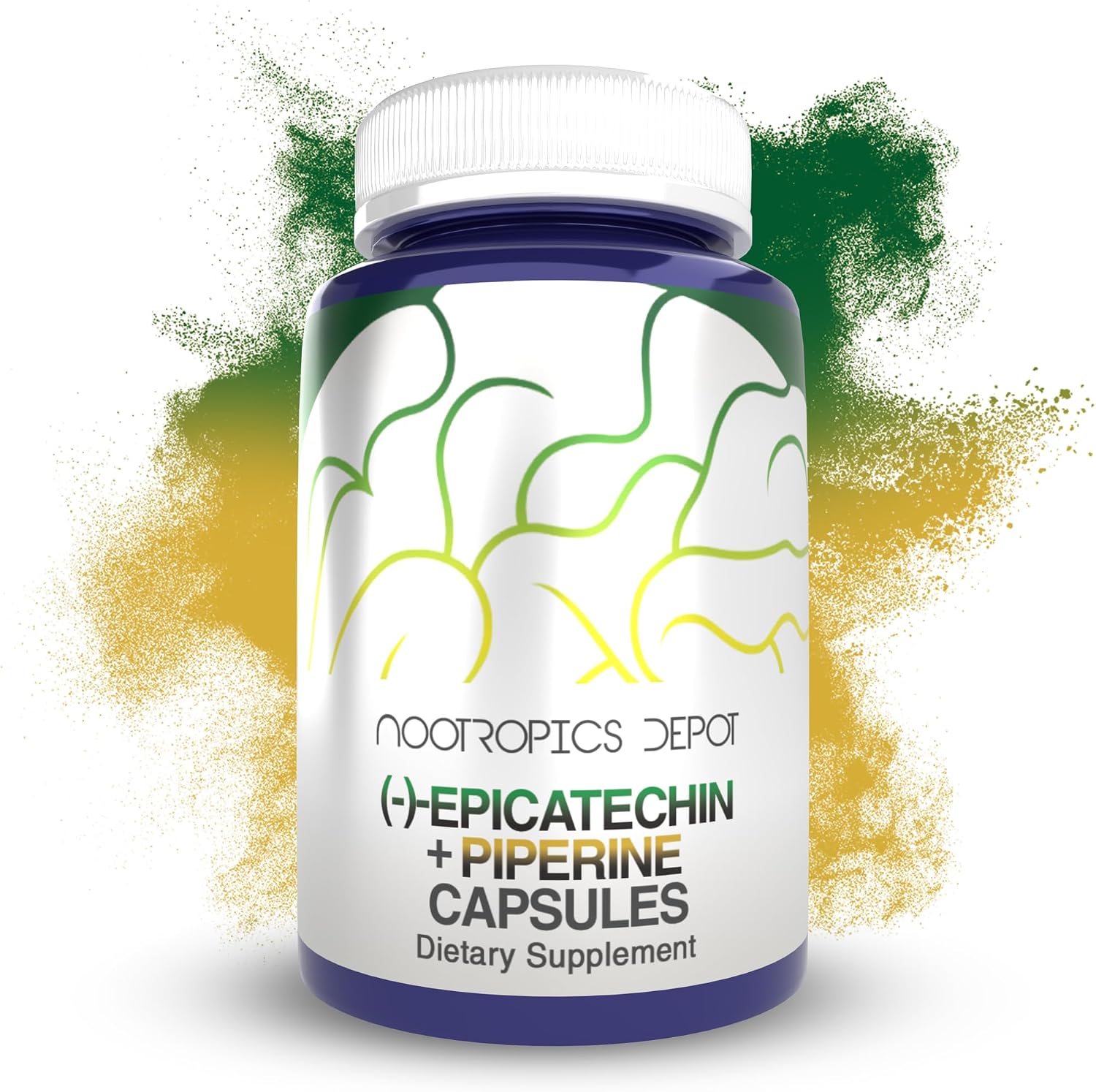 Nootropics Depot Epicatechin Capsules | 200mg (−)−Epicatechin + 6mg Piperine for Bioavailability | Green Tea Extract | Promotes Muscle Mass, Cardiovascular Health, and Energy | 30 Count