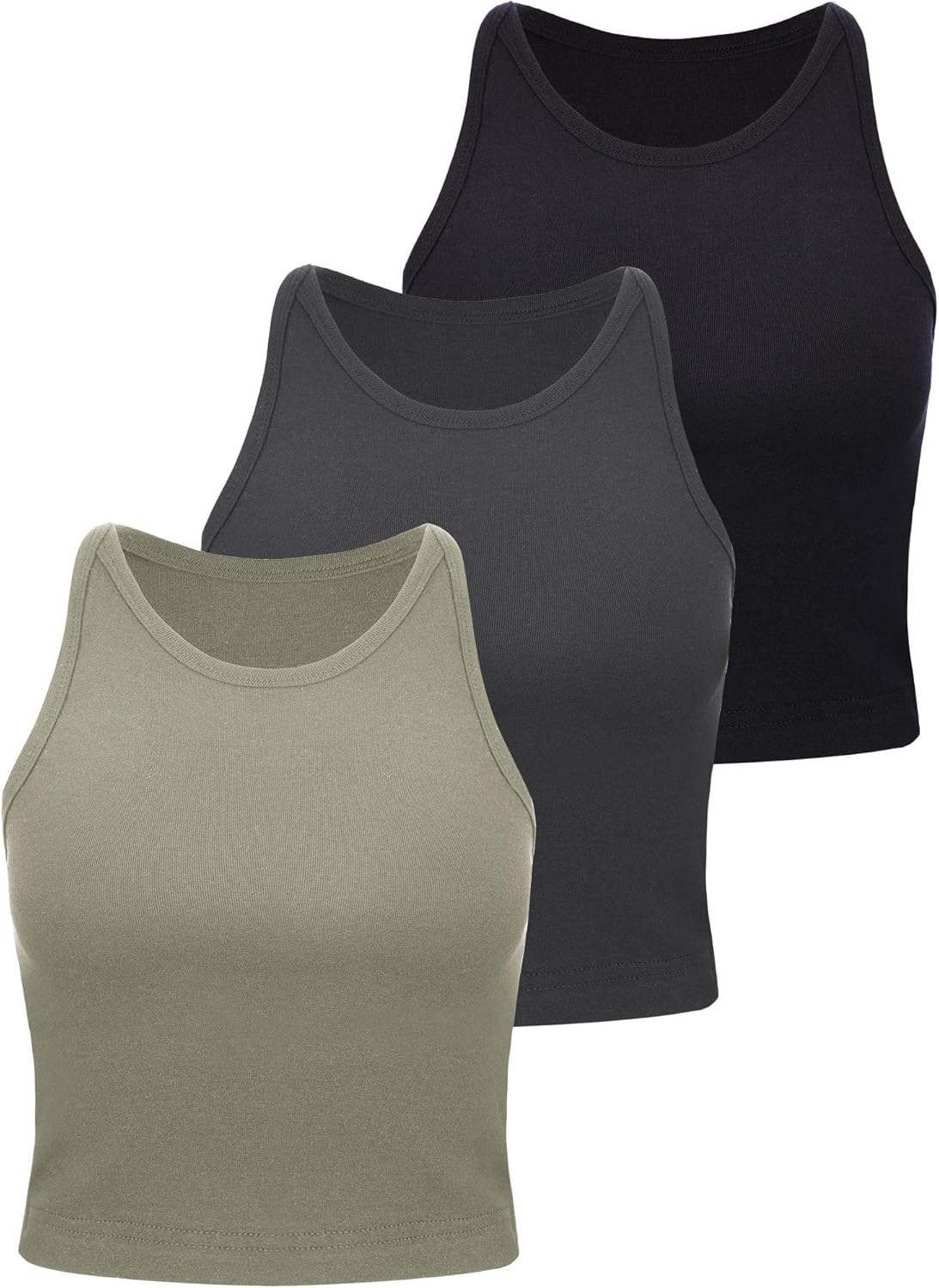 3 Pieces Women Basic Crop Tank Tops Racerback Crop Tank for Women Sleeveless Sports Workout Tops Cotton Sports Lady Girls