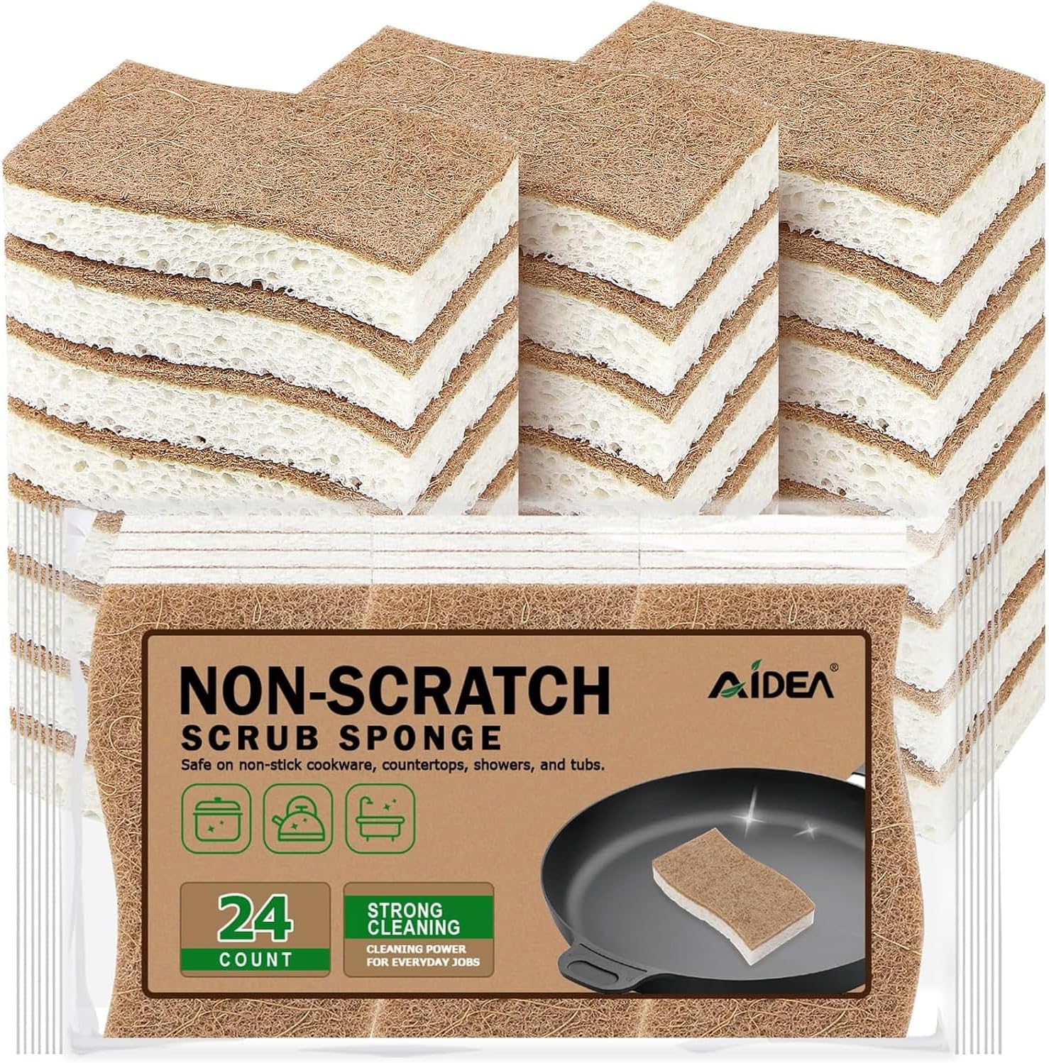 AIDEA Sponges Non Scratch, 24Count, Natural Sponge for Non Stick Cookware