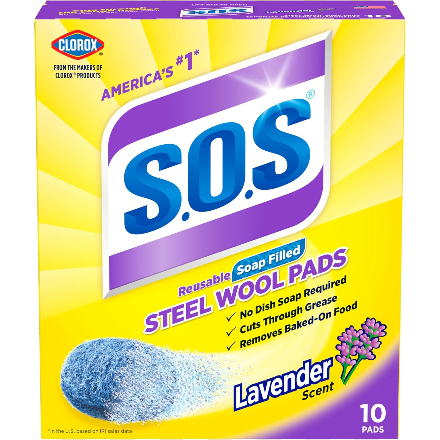 S.O.S Steel Wool Soap Pads, Lavender, 10 Count
