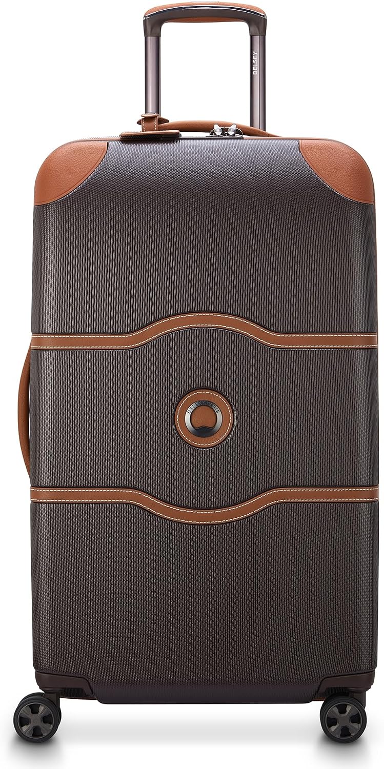 DELSEY PARIS Chatelet Air 2.0 Checked Luggage Trunk 26 Inch, Hardside Polycarbonate Suitcase, Dual-Density Spinner Wheels, TSA Lock, Chocolate Brown