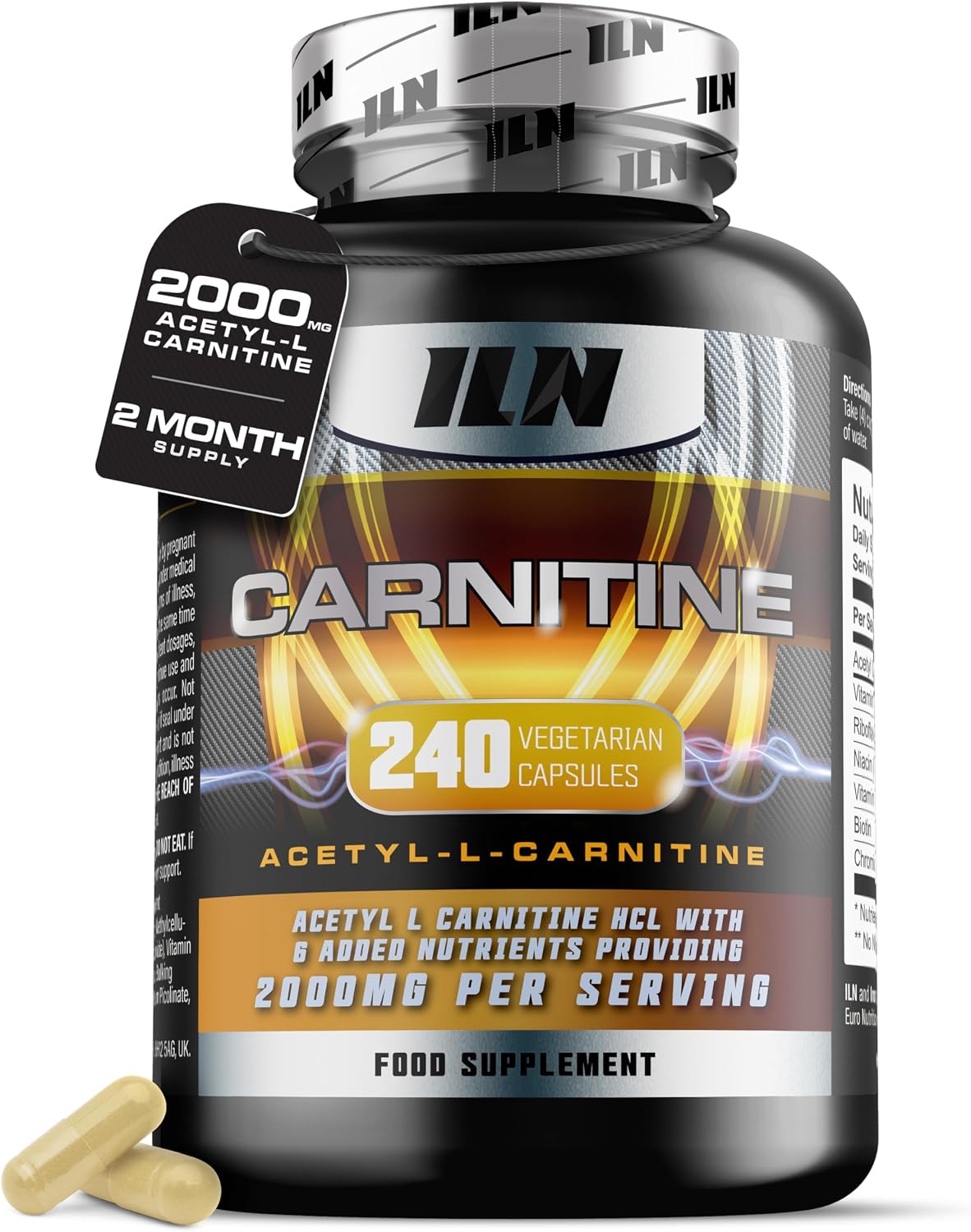 Acetyl L Carnitine Capsules (ALCAR) for Men & Women – 2000mg Acetyl L-Carnitine – Plus 6 Added Nutrients (240 Capsules)