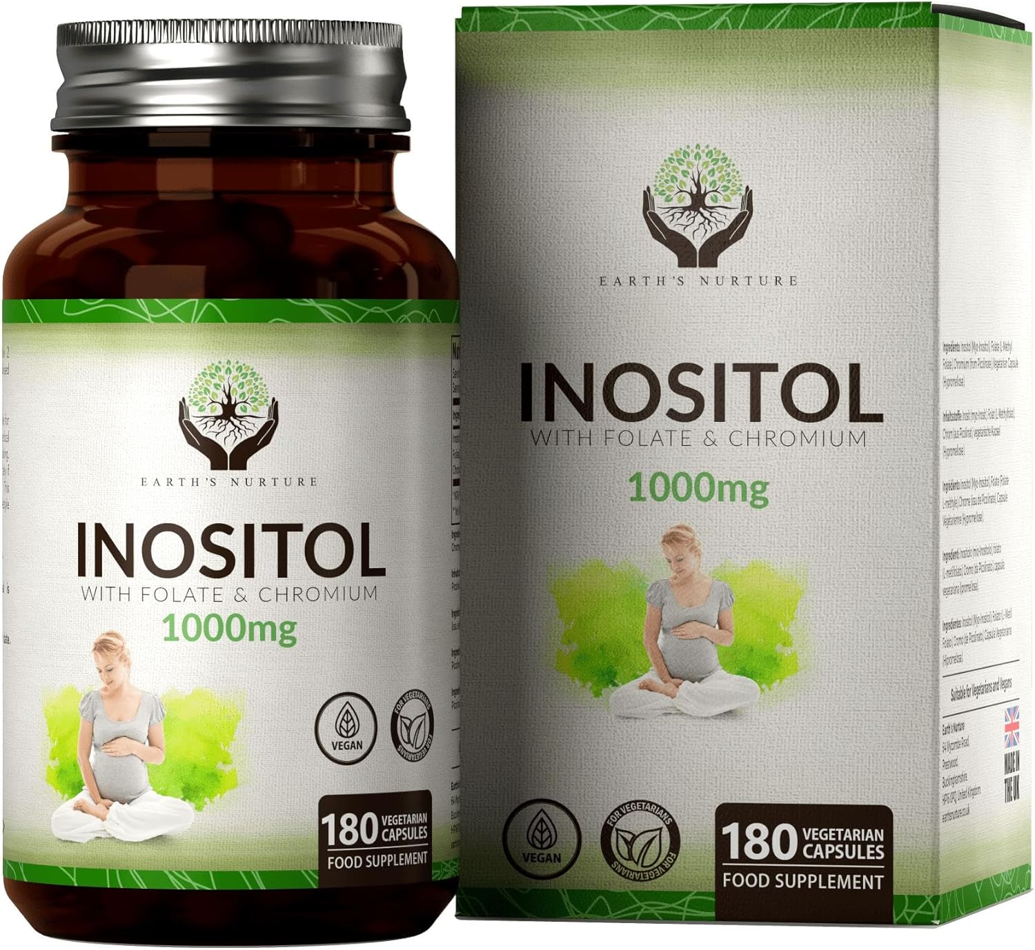 EN Myo-Inositol Chromium & Folate Blend | 1000mg Myo Inositol Per Serving | 180 Vegan Myoinositol Capsules | Inositol Supplement | Vitamins for Women | Non GMO & Allergen Free | Made in UK