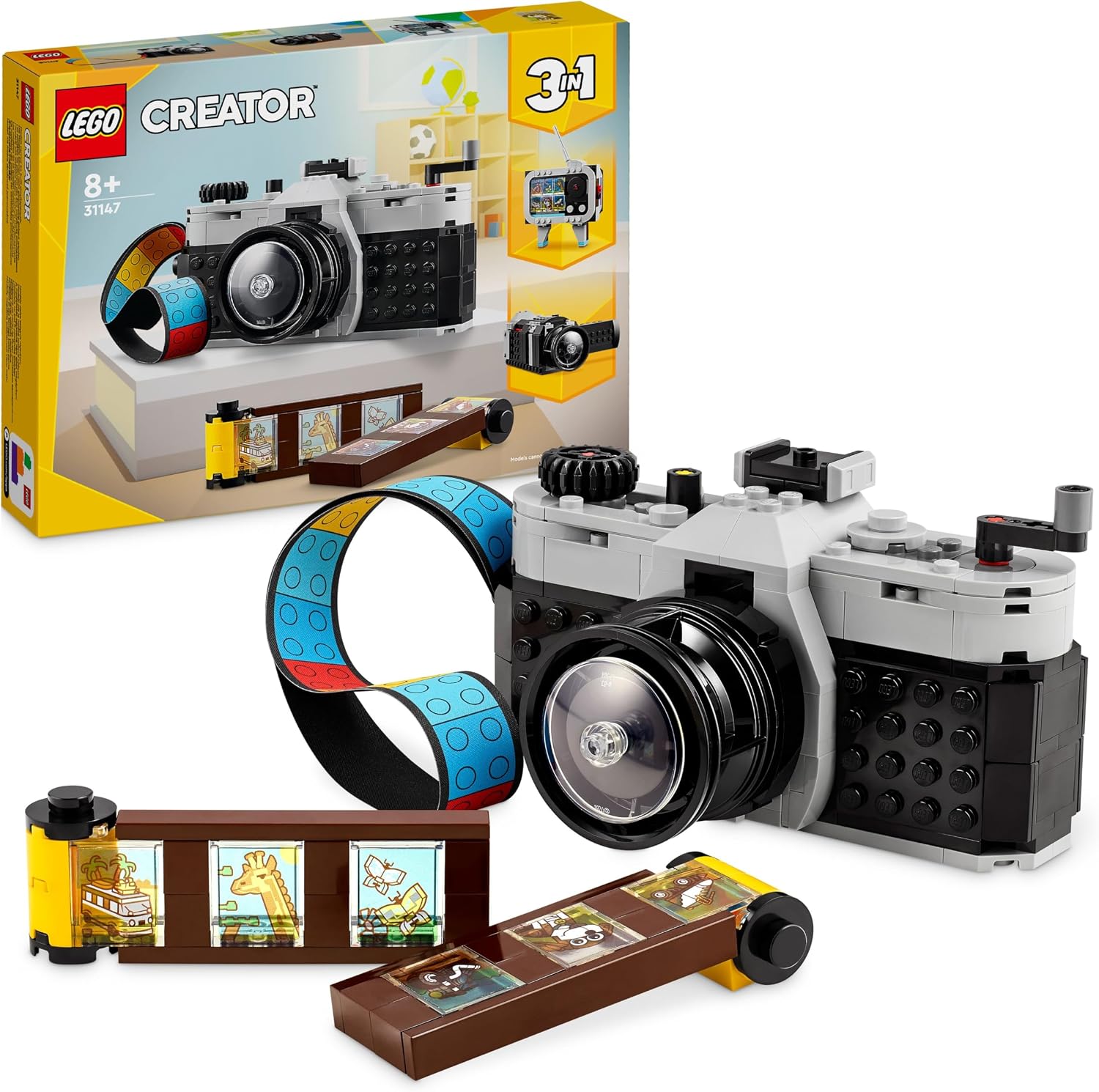 LEGO Creator 3in1 Retro Camera Toy to Video Camera to TV Set, Kids' Desk Decoration or Bedroom Accessories, Photography Gifts for Girls and Boys Aged 8 Plus Years Old Who Enjoy Creative Play 31147