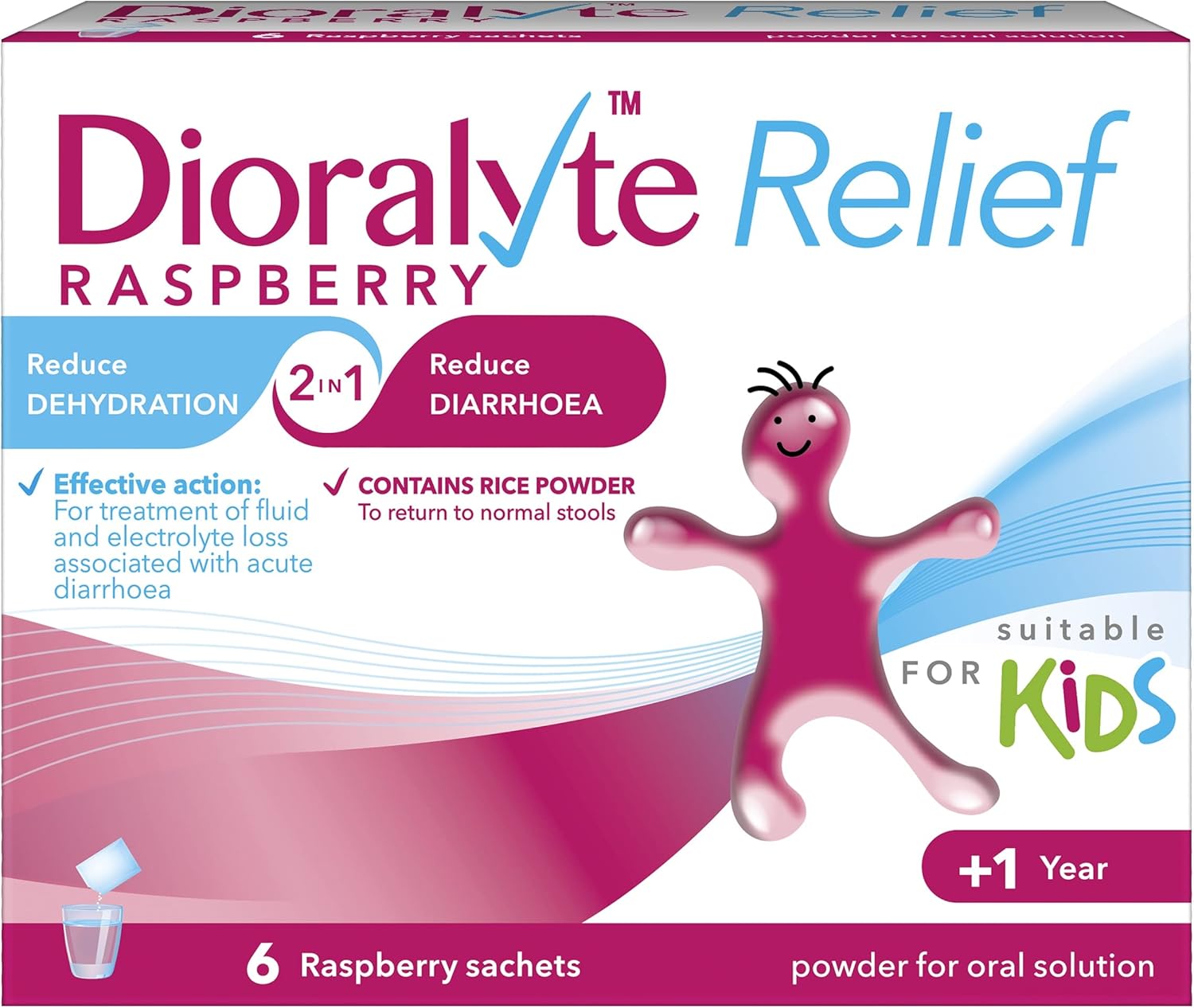 Dioralyte Relief Raspberry - Fast and Effective Rehydration Treatment to Help Replace the Loss of Body Fluid and Electrolytes (minerals and salts) - Raspberry Flavour, 6 Count (Pack of 1)