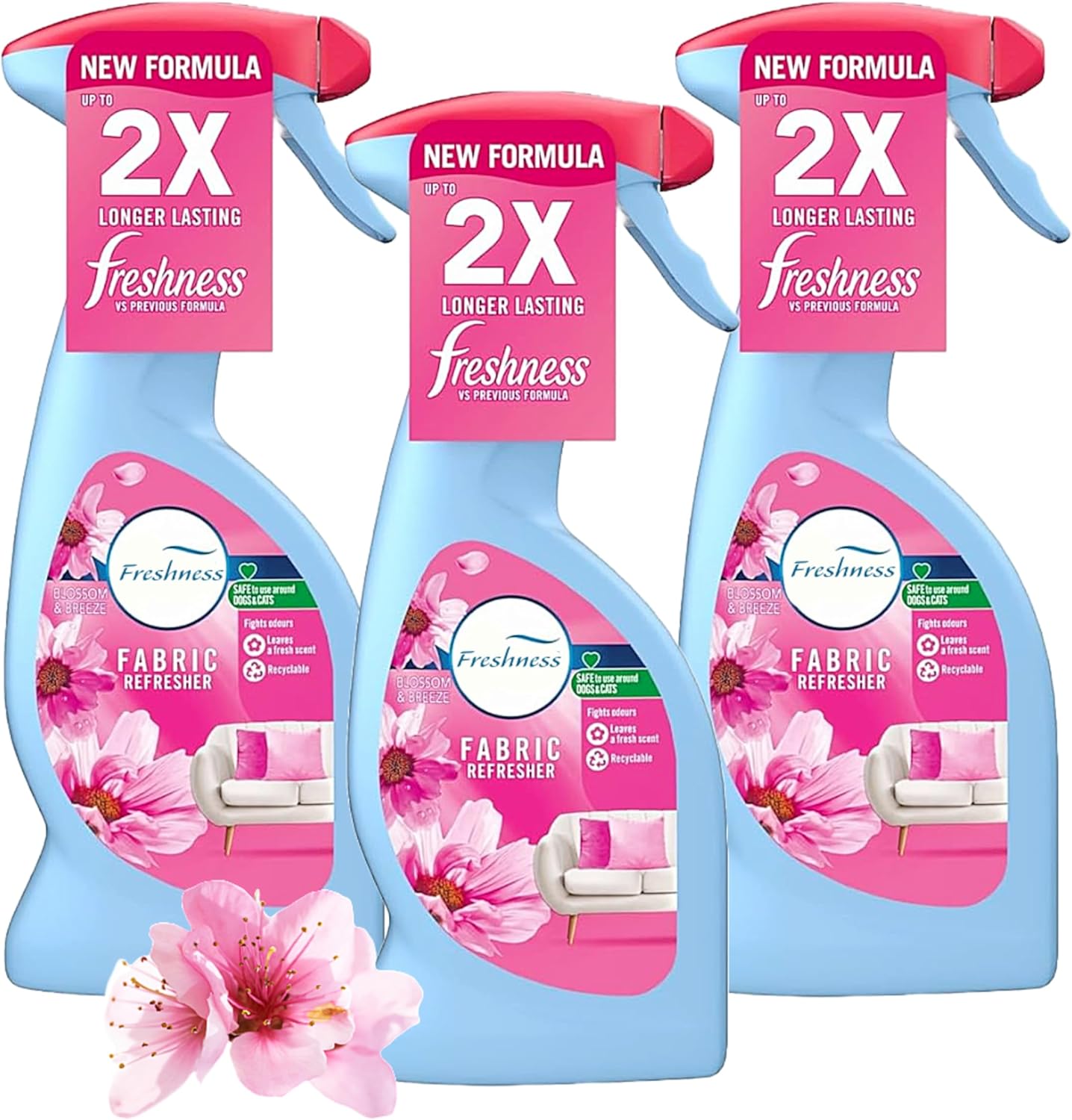 Fabric Freshener Room Spray Bundle - Pack of 3 x 375ml Blossom & Breeze Water-Based Formula Fabric Spray, Carpet Freshener Odour Eliminator with Card. Room Fresheners for Home Bulk Buy