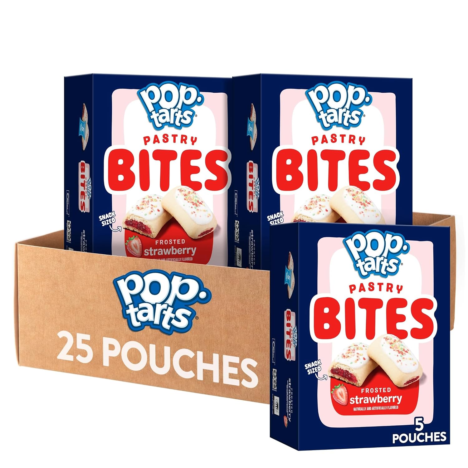 Pop-Tarts Baked Pastry Bites, Kids Snacks, School Lunch, Frosted Strawberry (5 Boxes, 25 Pouches)