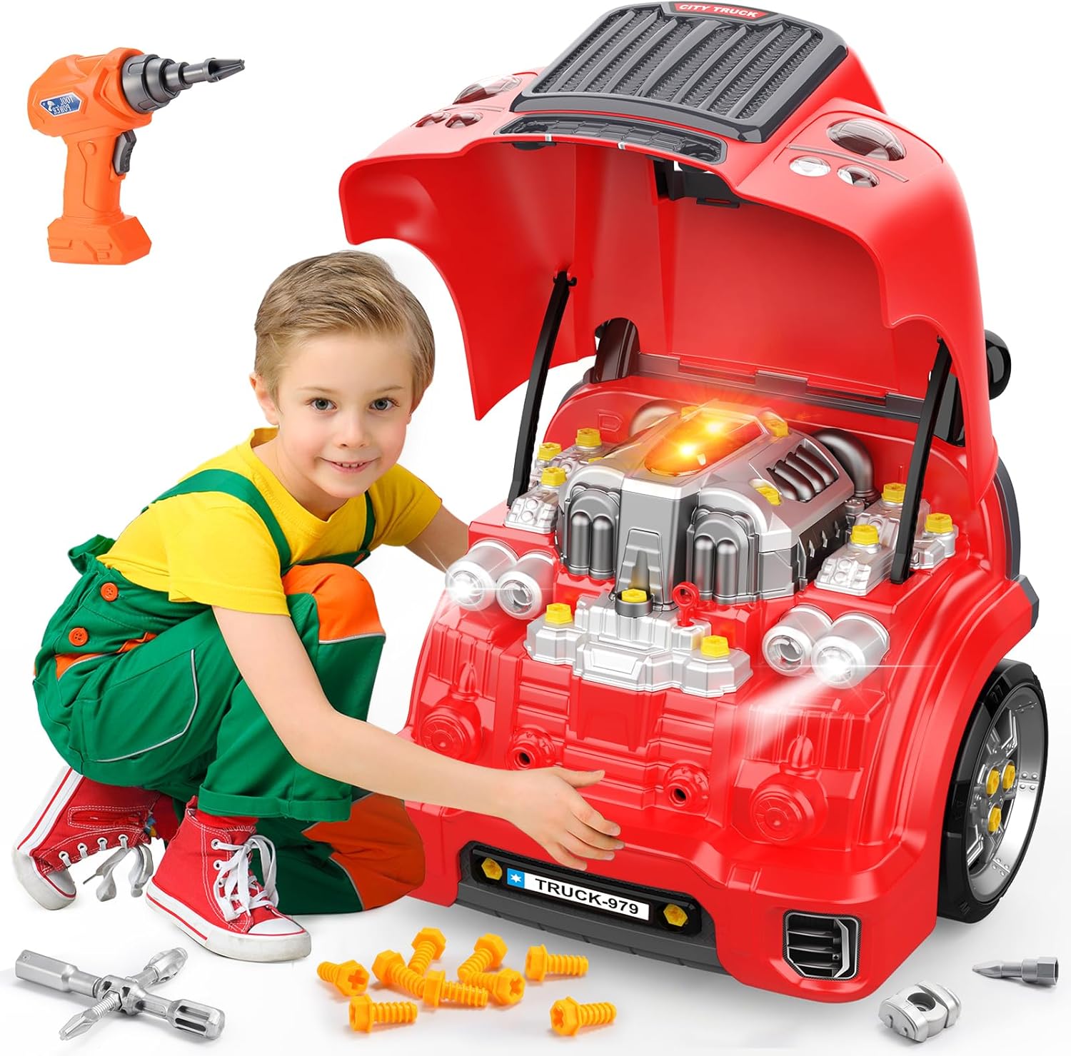 Naxudcoo Toys For 3-12 Year Old Boys Girls: Take Apart Toy Steering Wheel Toy Large Truck Engine Toy With Sound & Light, Educational Car Toys For 3-9 Year Old Kids, Gift For 3-8 Year Old Boys