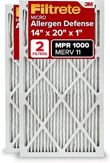 Filtrete 14x20x1 AC Furnace Air Filter, MERV 11, MPR 1000, Micro Allergen Defense, 3-Month Pleated 1-Inch Electrostatic Air Cleaning Filter, 2 Pack (Actual Size 13.781 x 19.781 x 0.84 in)