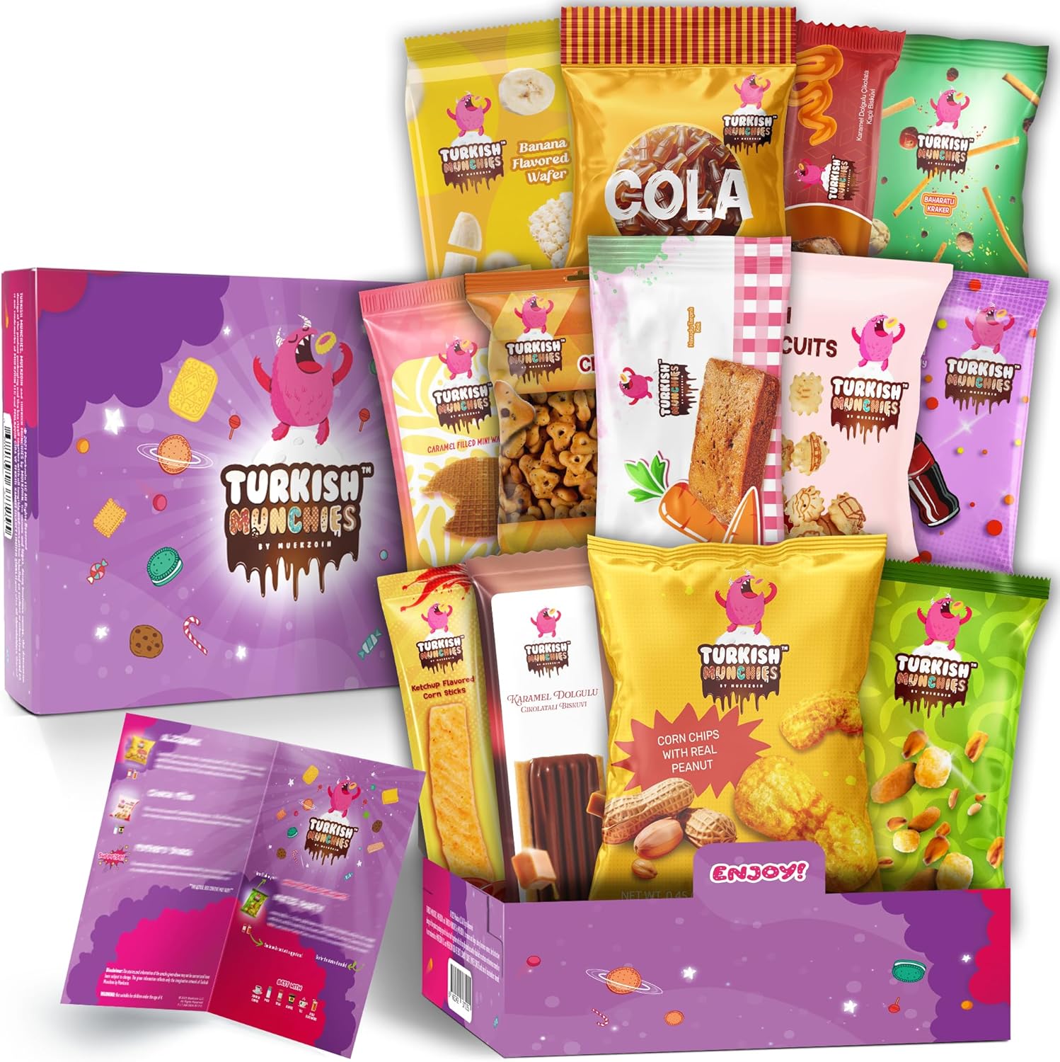 International Food Hamper | Premium Exotic Foreign Foods | Unique Hampers & Gourmet Gift for Men and Women | American Alike Retro Turkish Foods | Full-Size + Bonus Snacks (Midi Purple)